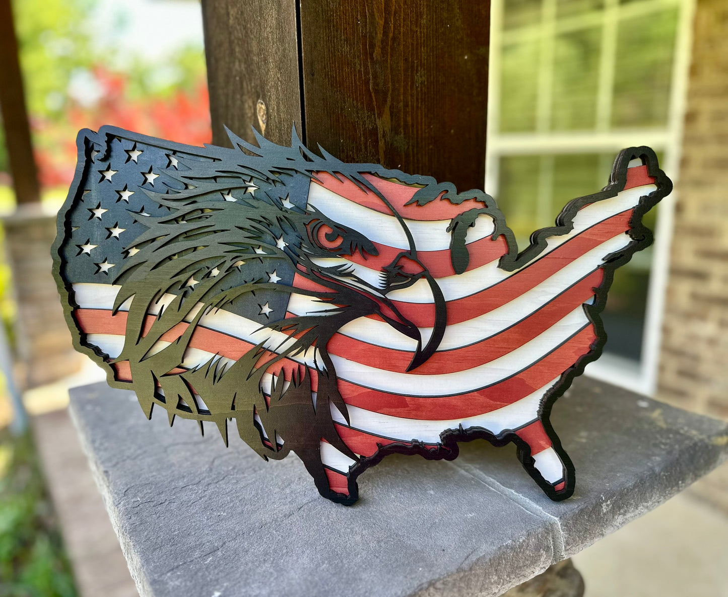 United States Map with Flag and Eagle, American Flag, Patriotic Wall Art, Layered Wood Map, Memorial Day, 4th of July, Military