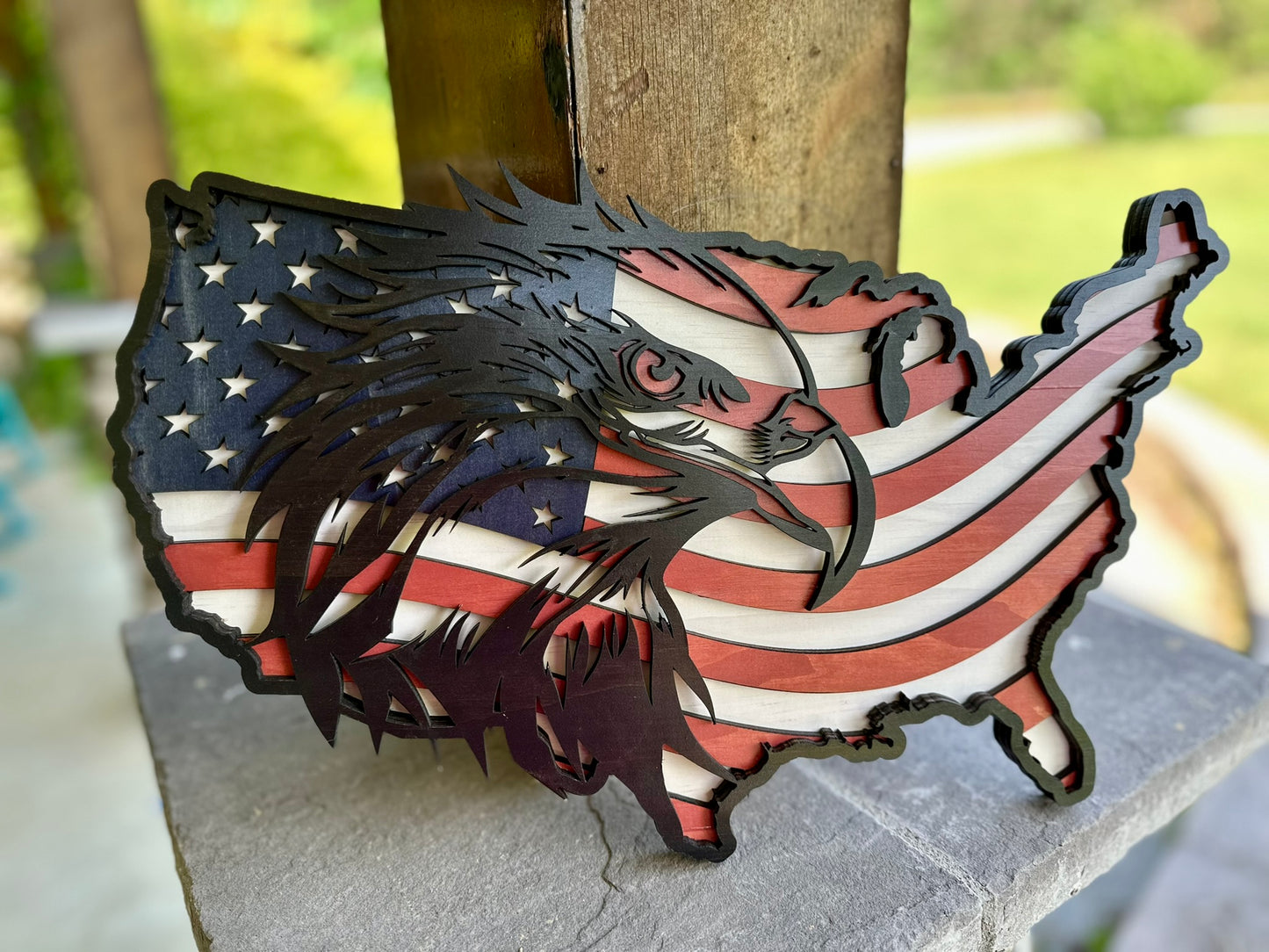 United States Map with Flag and Eagle, American Flag, Patriotic Wall Art, Layered Wood Map, Memorial Day, 4th of July, Military
