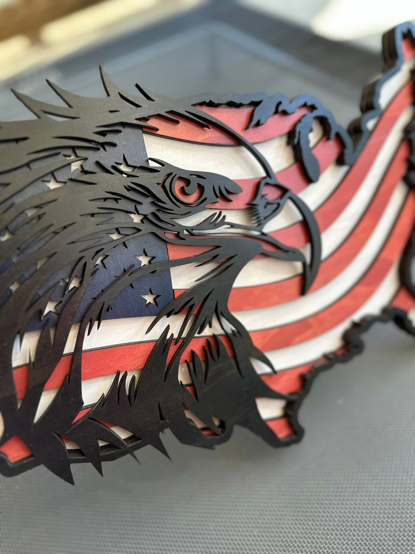 United States Map with Flag and Eagle, American Flag, Patriotic Wall Art, Layered Wood Map, Memorial Day, 4th of July, Military