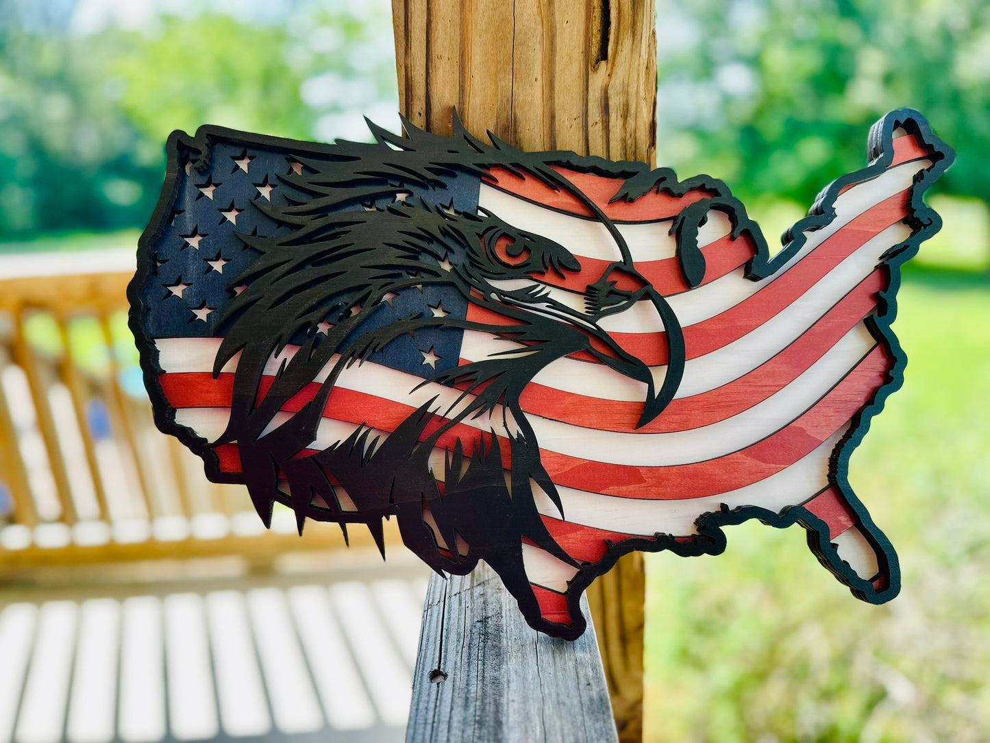 United States Map with Flag and Eagle, American Flag, Patriotic Wall Art, Layered Wood Map, Memorial Day, 4th of July, Military