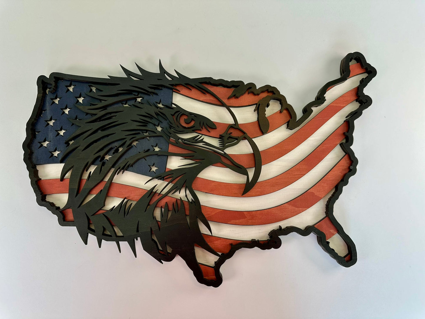 United States Map with Flag and Eagle, American Flag, Patriotic Wall Art, Layered Wood Map, Memorial Day, 4th of July, Military