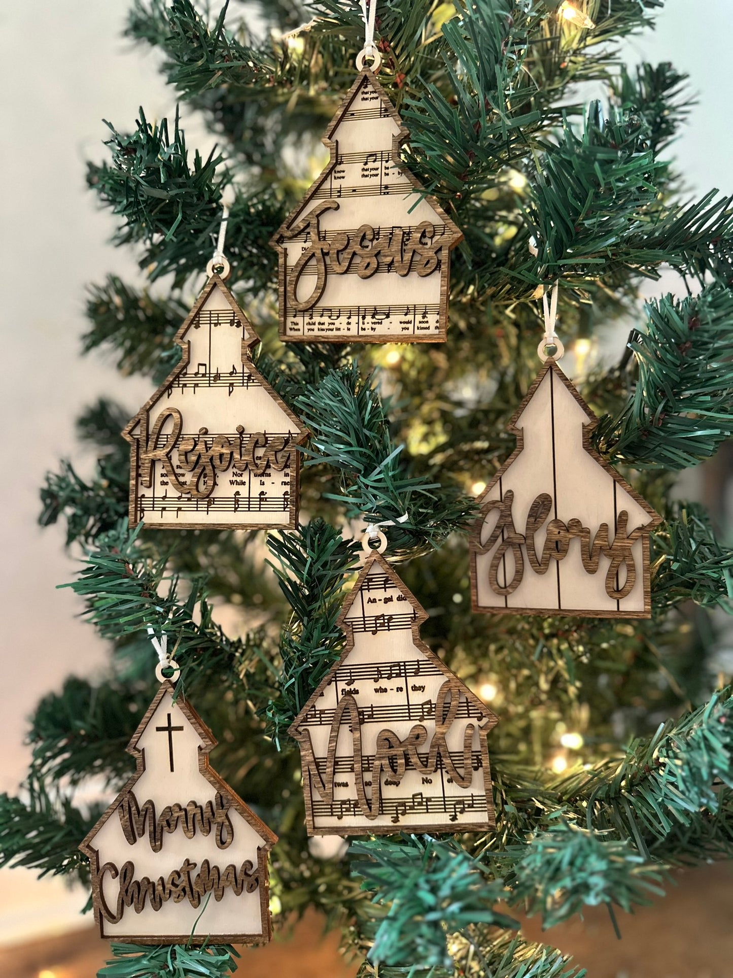 Church Christmas Hymns Ornament- Set of 5
