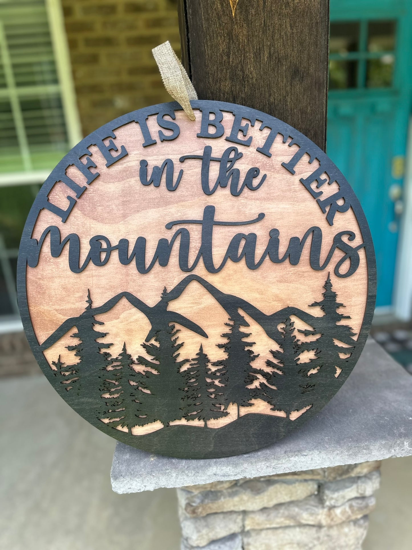 Life Is Better In The Mountains- Layered Wood Door Hanger