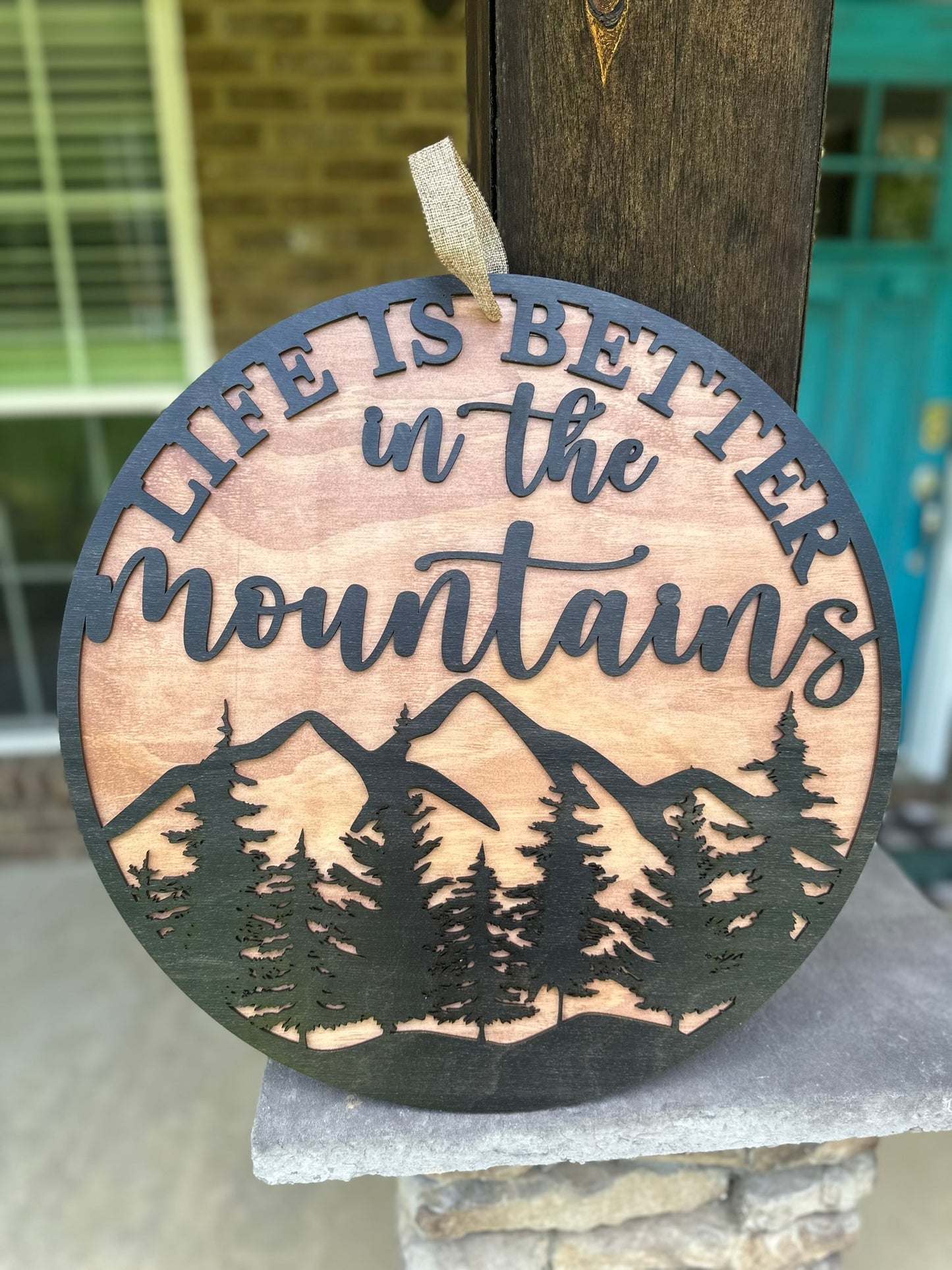 Life Is Better In The Mountains- Layered Wood Door Hanger