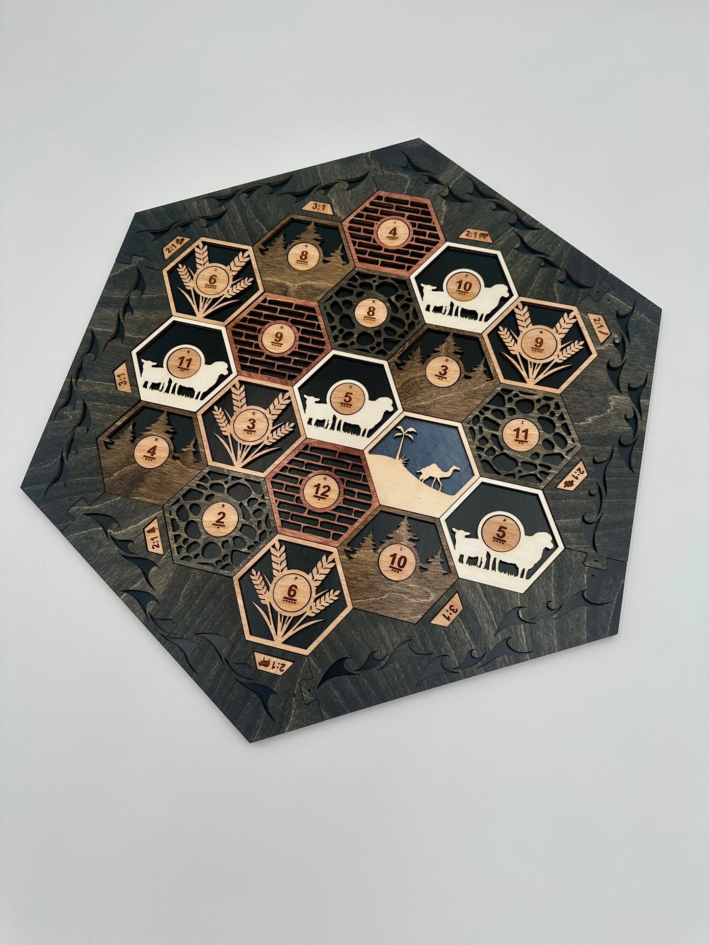 Wooden Game Board for Settlers Strategy Game, Black and Gray, 3-4 or 5-6 Players