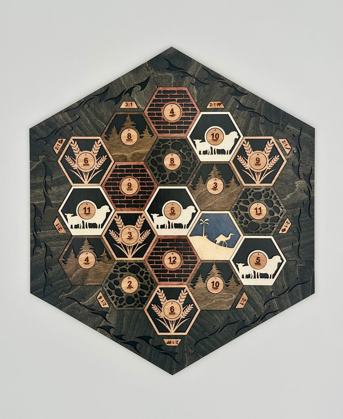 Wooden Game Board for Settlers Strategy Game, Black and Gray, 3-4 or 5-6 Players