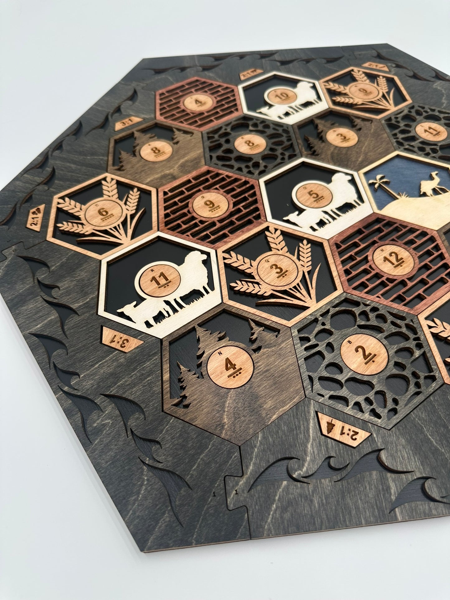 Wooden Game Board for Settlers Strategy Game, Black and Gray, 3-4 or 5-6 Players