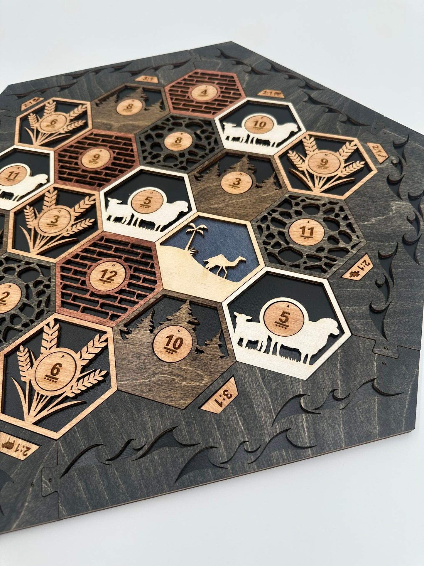 Wooden Game Board for Settlers Strategy Game, Black and Gray, 3-4 or 5-6 Players