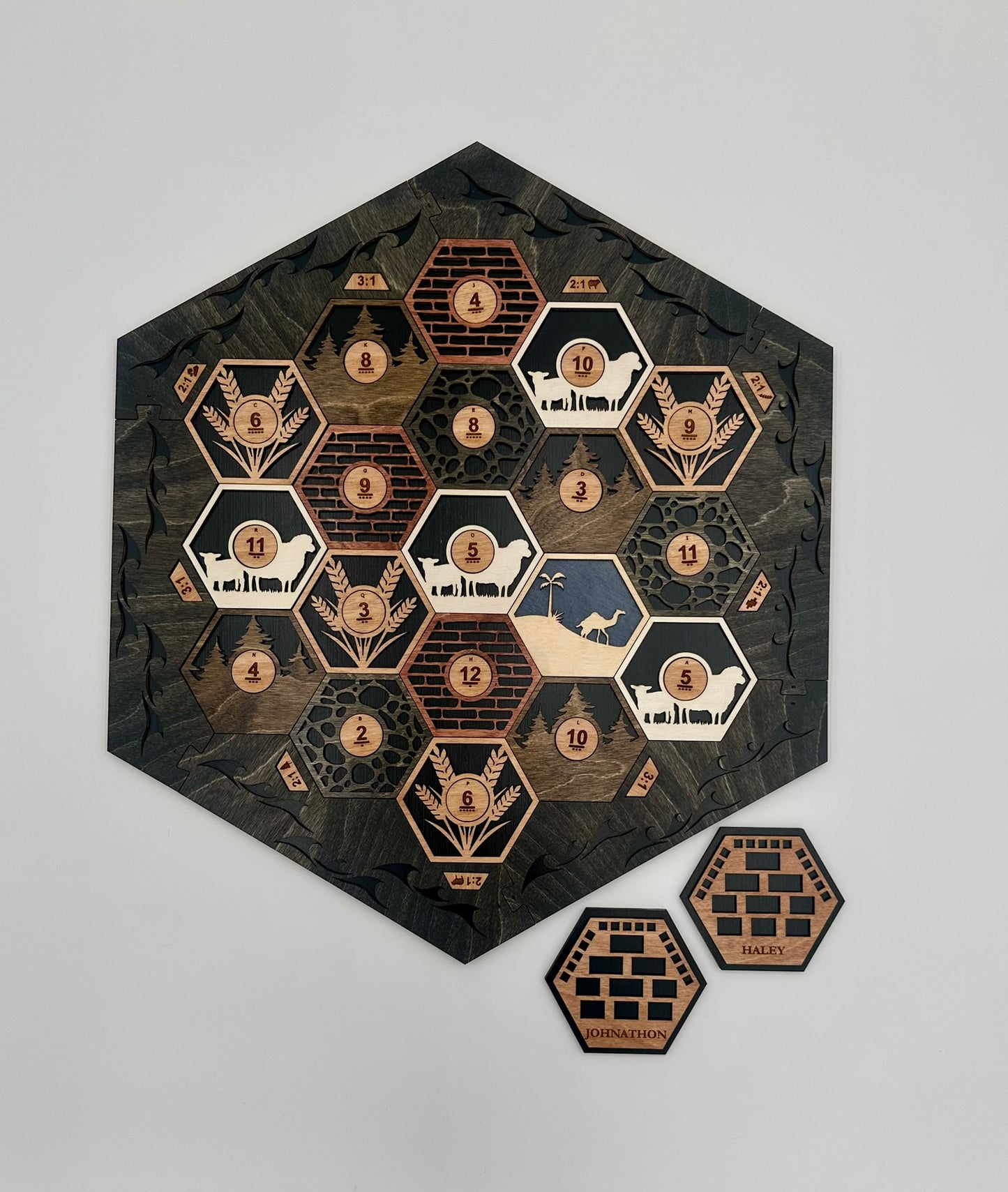 Wooden Game Board for Settlers Strategy Game, Black and Gray, 3-4 or 5-6 Players