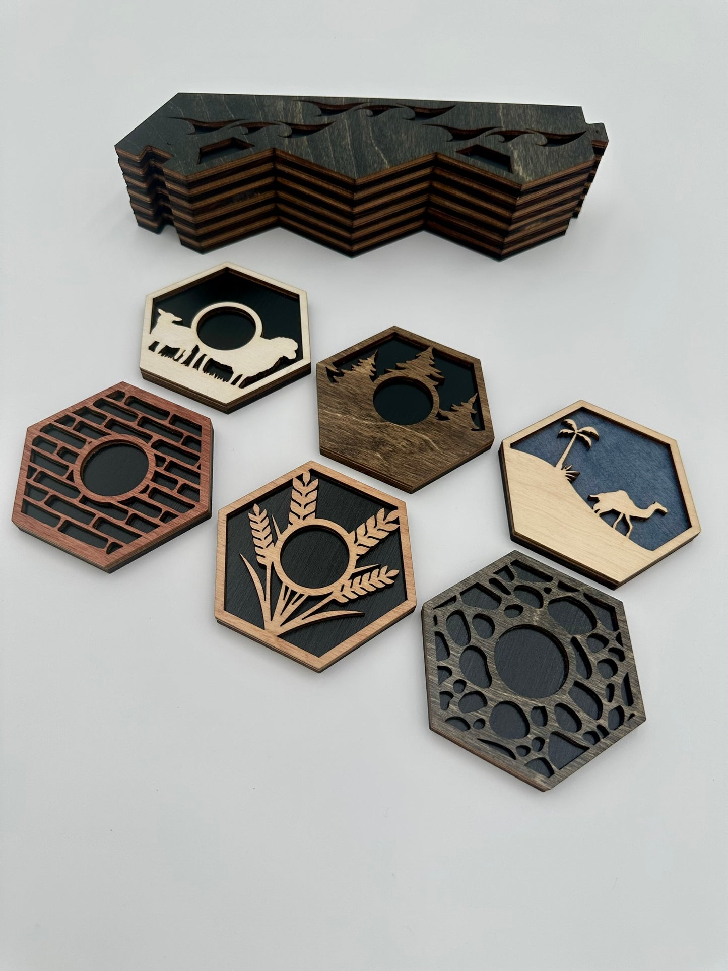 Wooden Game Board for Settlers Strategy Game, Black and Gray, 3-4 or 5-6 Players