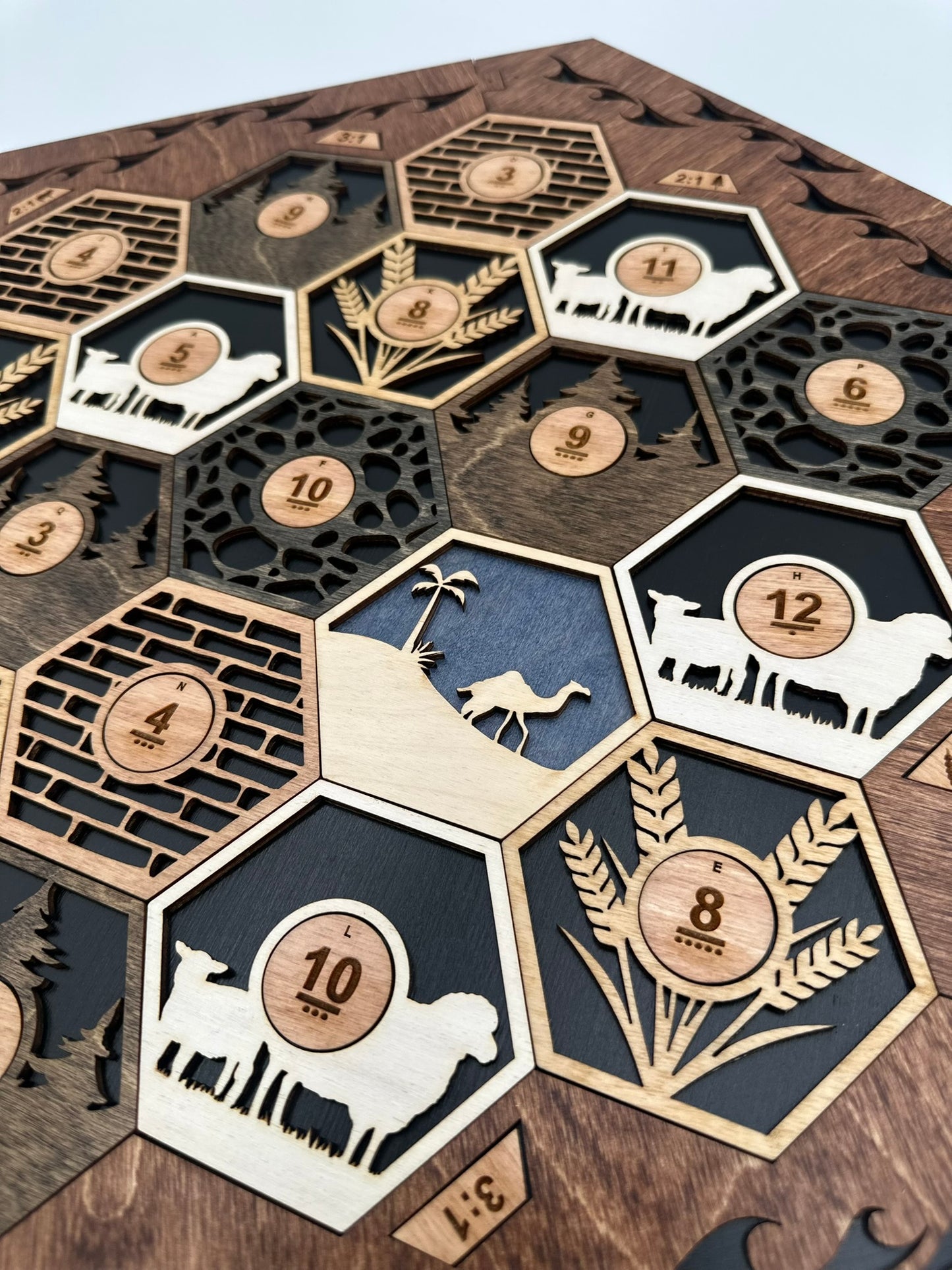 Wooden Game Board for Settlers Strategy Game, Black and Brown, 3-4 or 5-6 Players