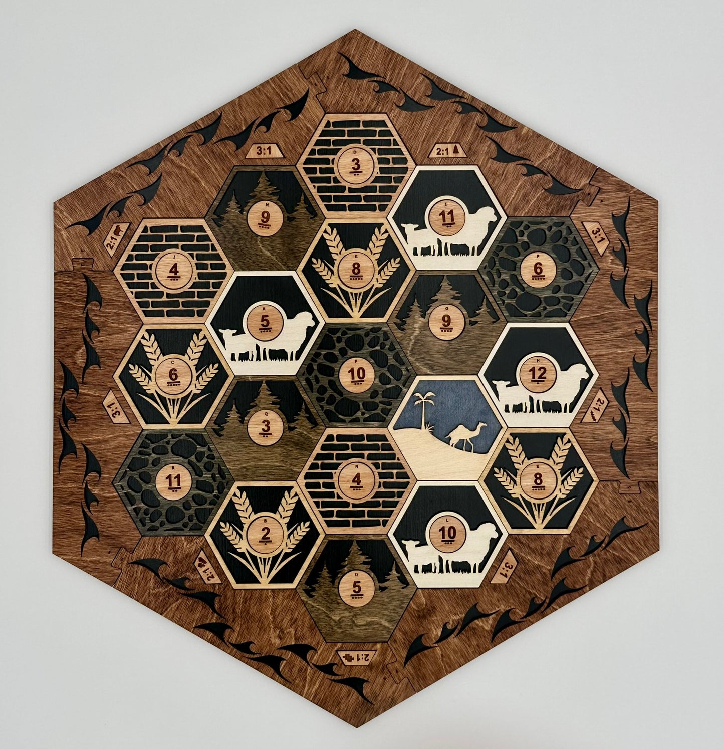 Wooden Game Board for Settlers Strategy Game, Black and Brown, 3-4 or 5-6 Players