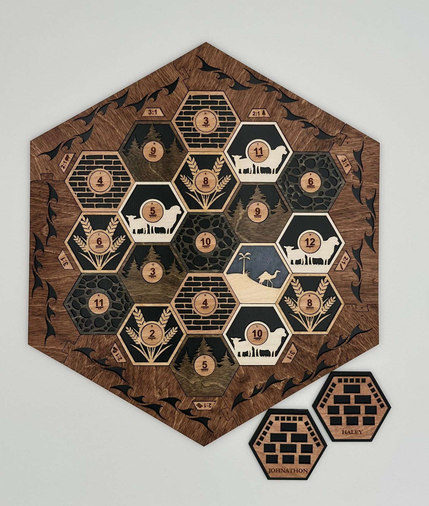Wooden Game Board for Settlers Strategy Game, Black and Brown, 3-4 or 5-6 Players