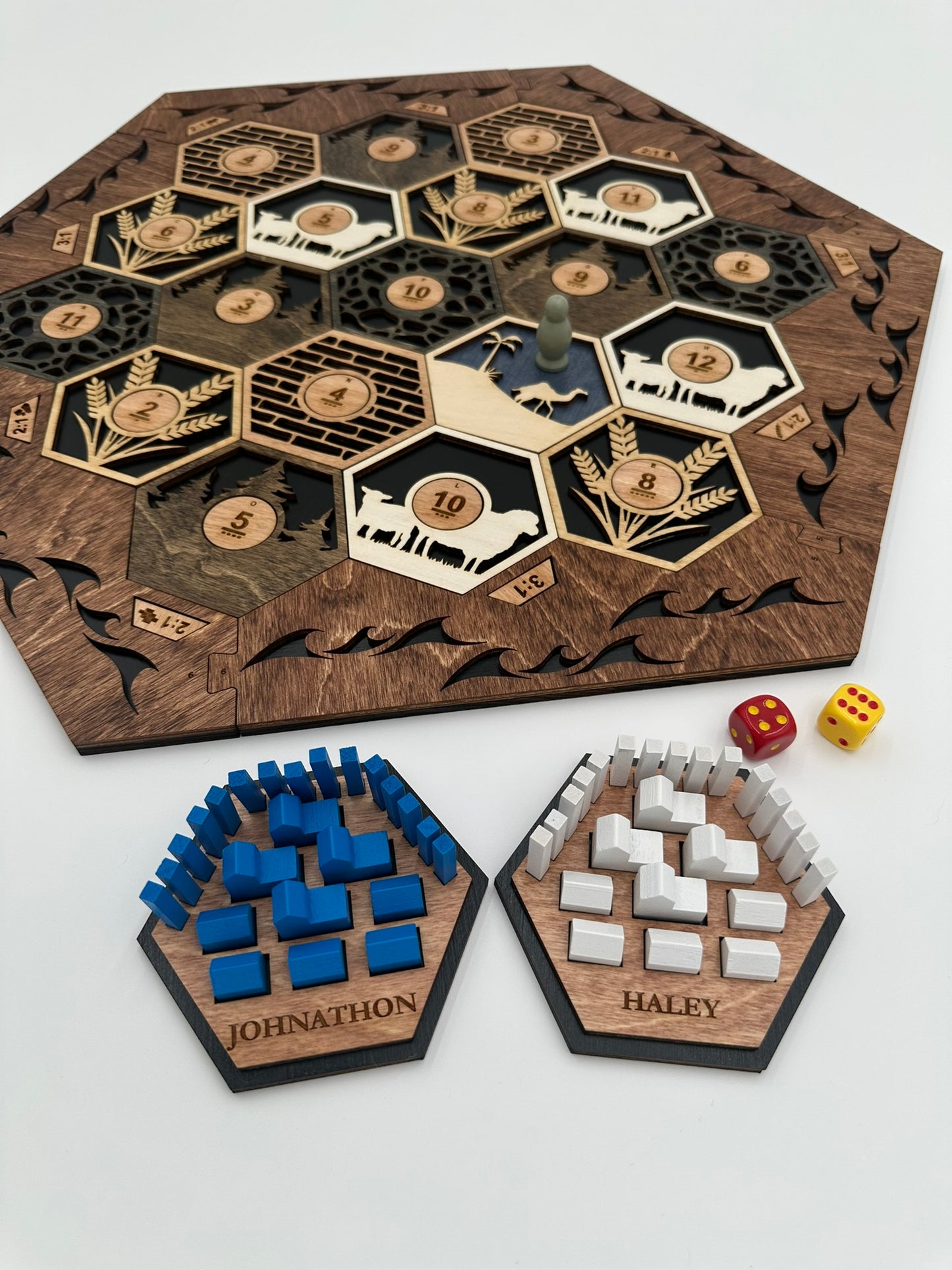 Wooden Game Board for Settlers Strategy Game, Black and Brown, 3-4 or 5-6 Players