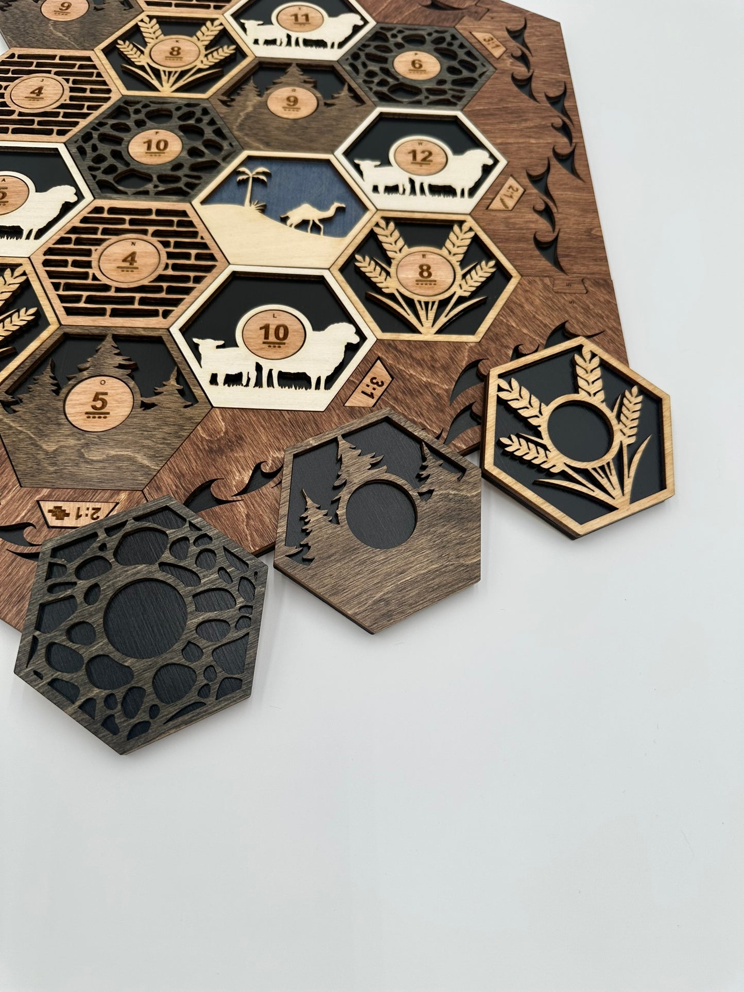 Wooden Game Board for Settlers Strategy Game, Black and Brown, 3-4 or 5-6 Players