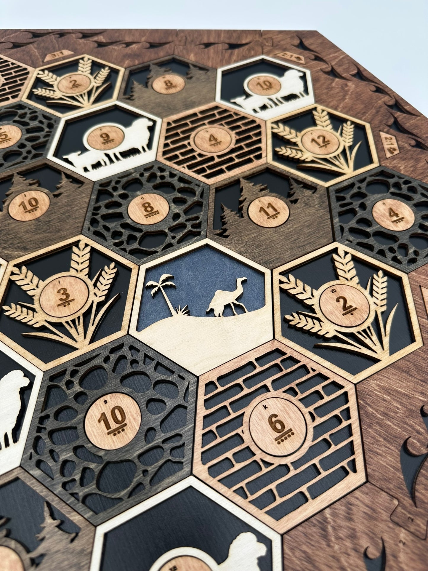 Wooden Game Board for Settlers Strategy Game, Black and Brown, 3-4 or 5-6 Players