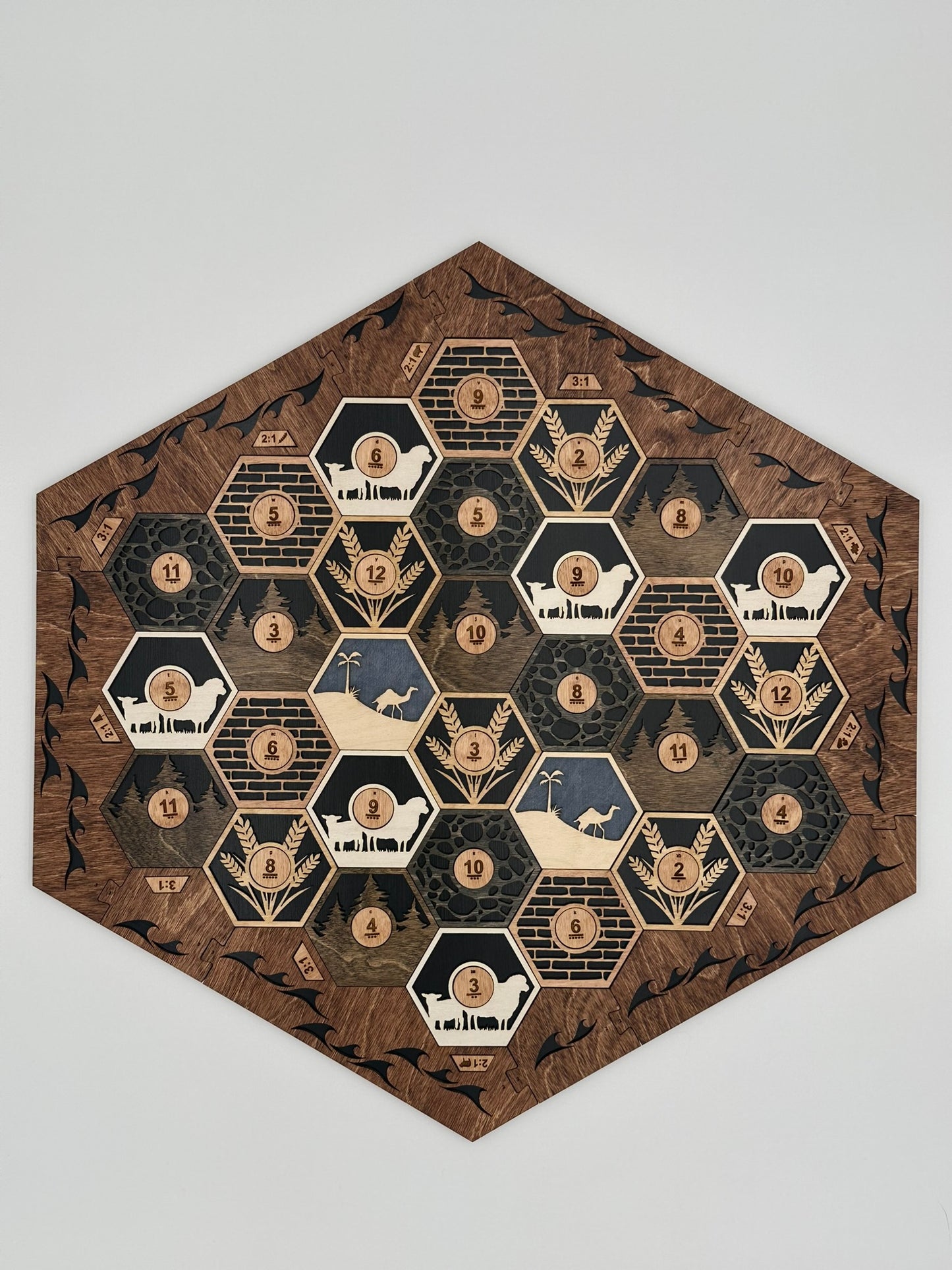 Wooden Game Board for Settlers Strategy Game, Black and Brown, 3-4 or 5-6 Players