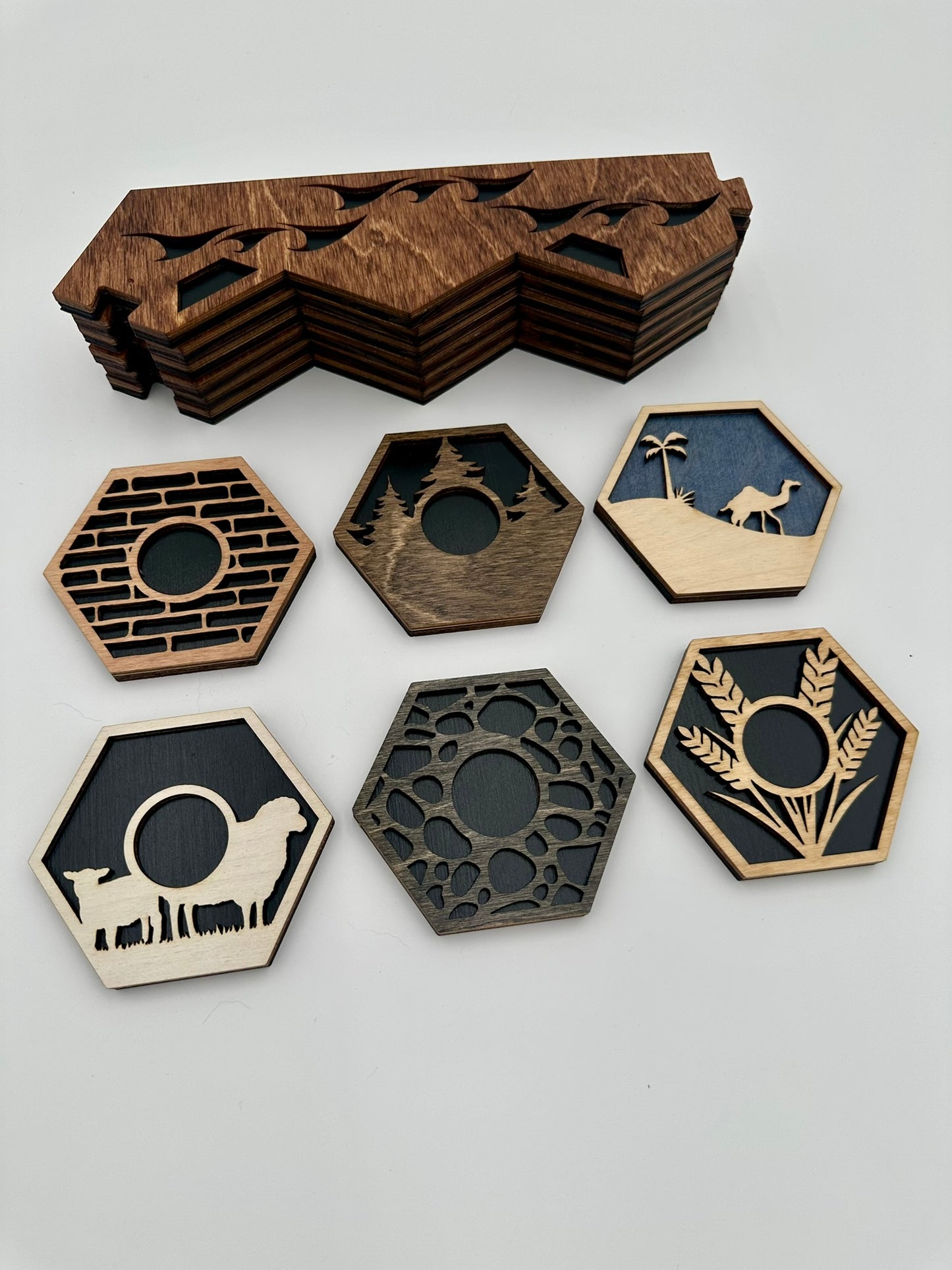Wooden Game Board for Settlers Strategy Game, Black and Brown, 3-4 or 5-6 Players