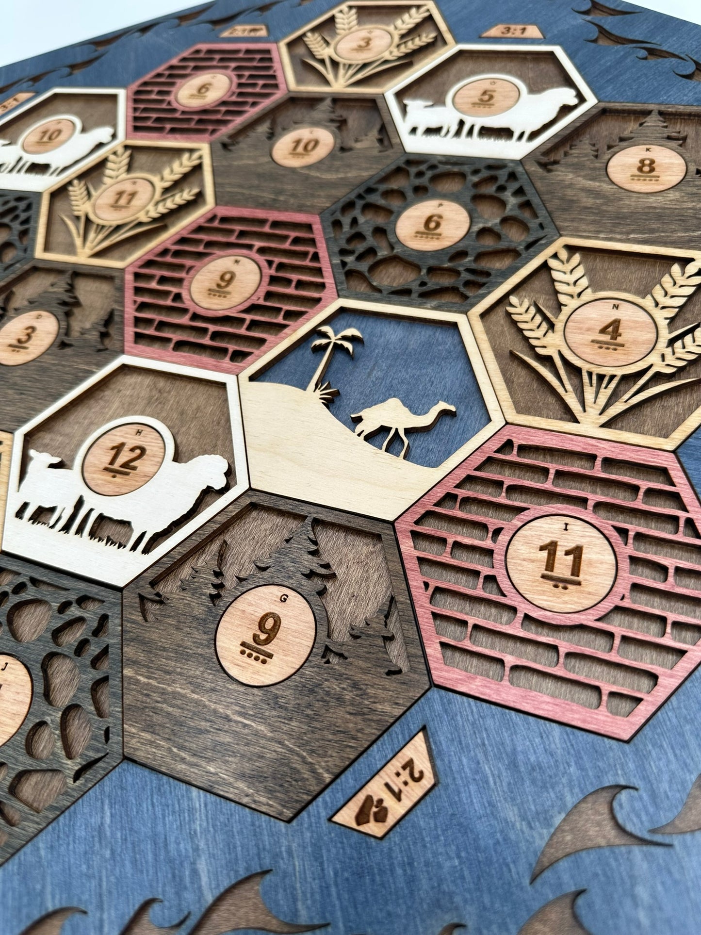 Wooden Game Board for Settlers Strategy Game, Brown and Blue, 3-4 or 5-6 Players