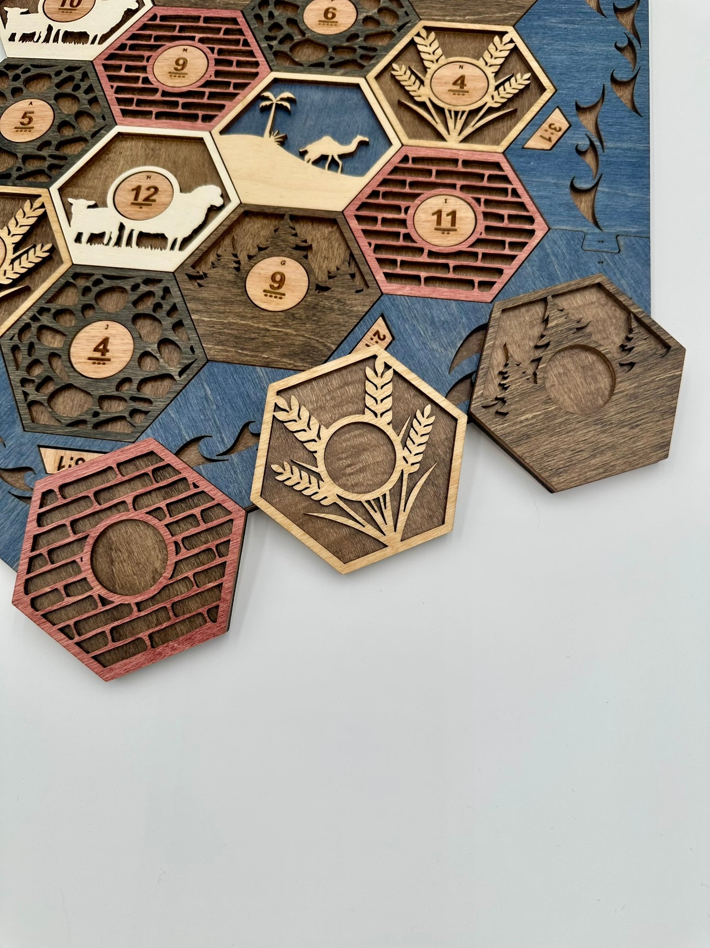 Wooden Game Board for Settlers Strategy Game, Brown and Blue, 3-4 or 5-6 Players