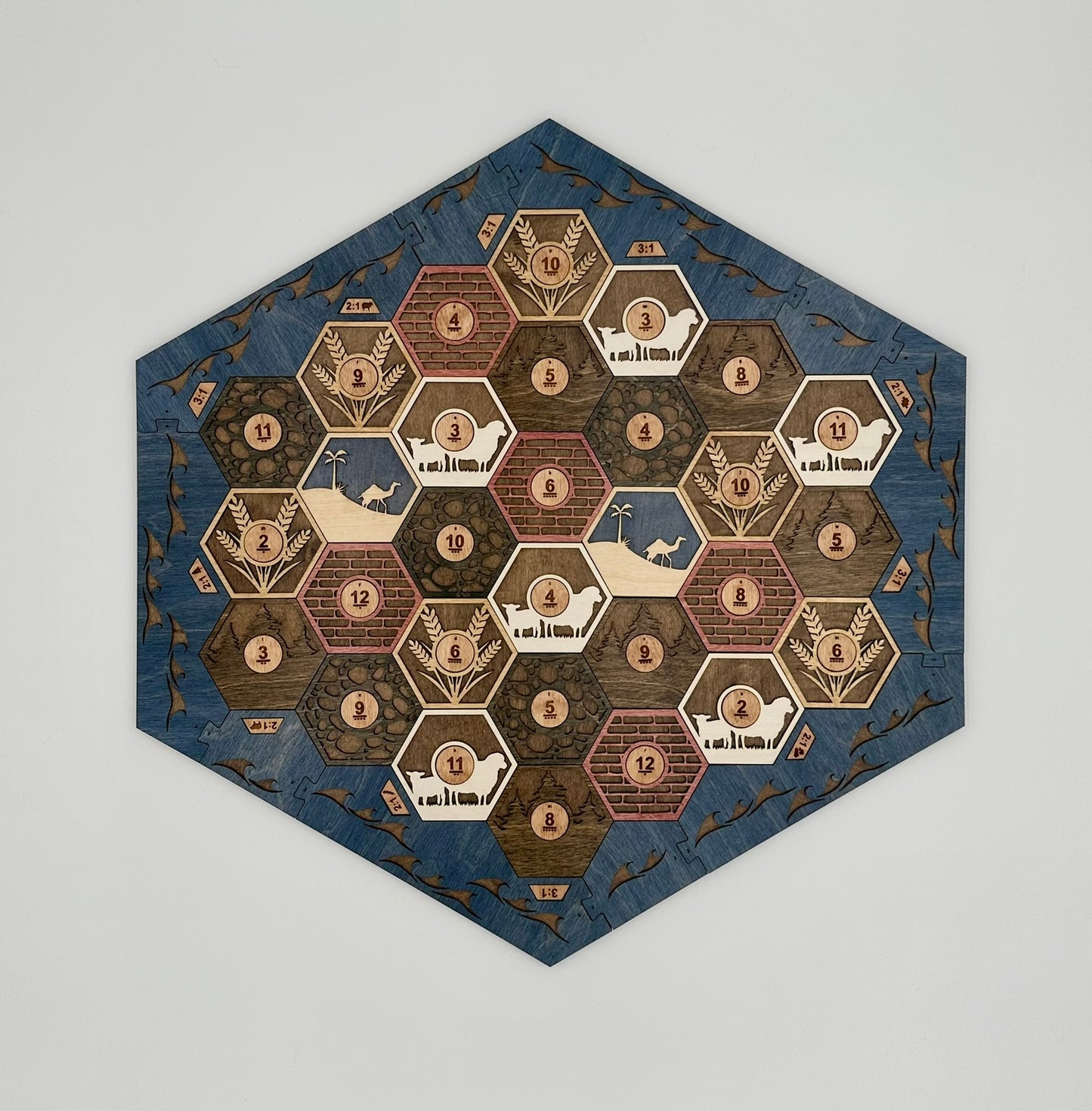 Wooden Game Board for Settlers Strategy Game, Brown and Blue, 3-4 or 5-6 Players