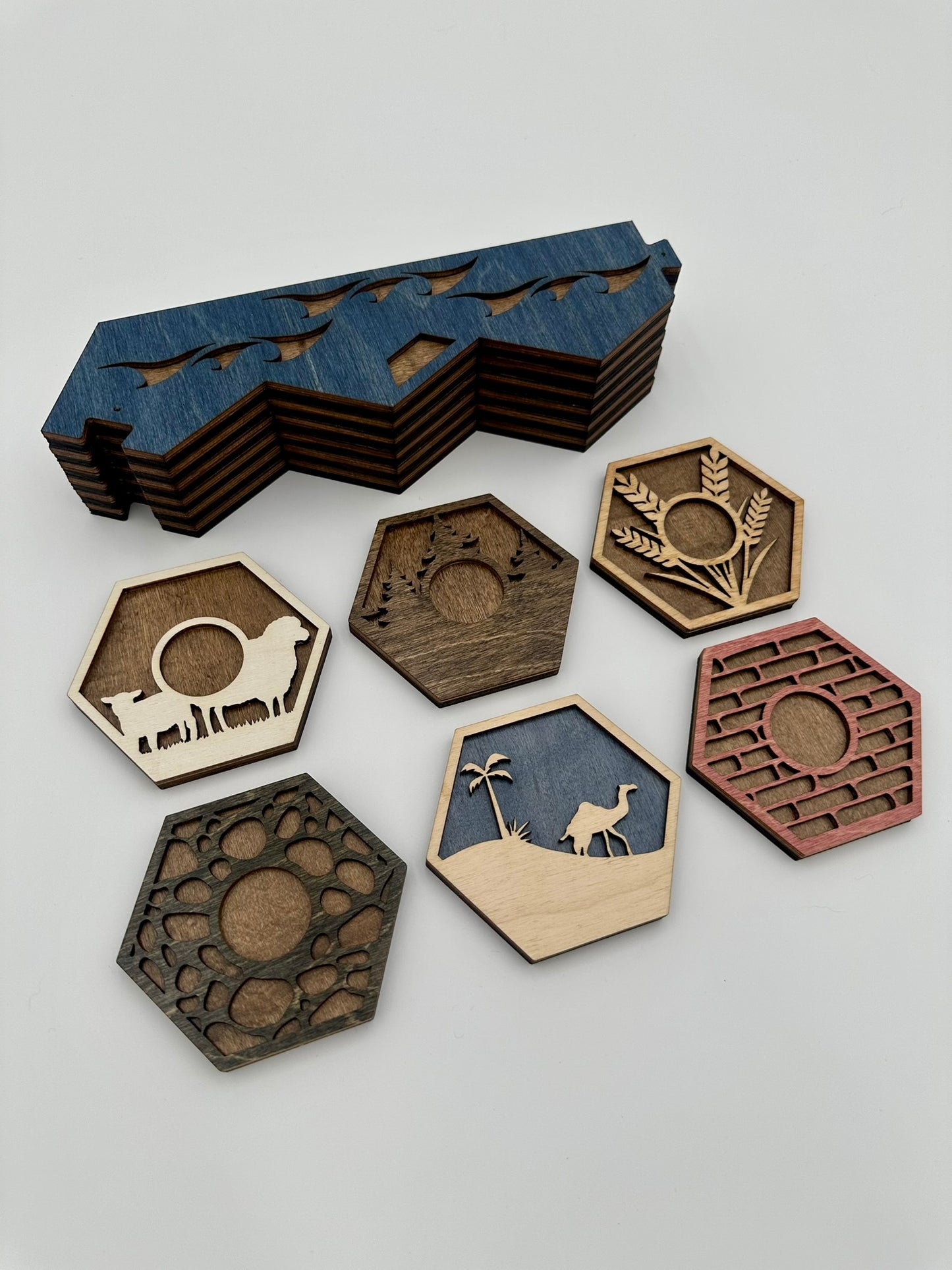 Wooden Game Board for Settlers Strategy Game, Brown and Blue, 3-4 or 5-6 Players