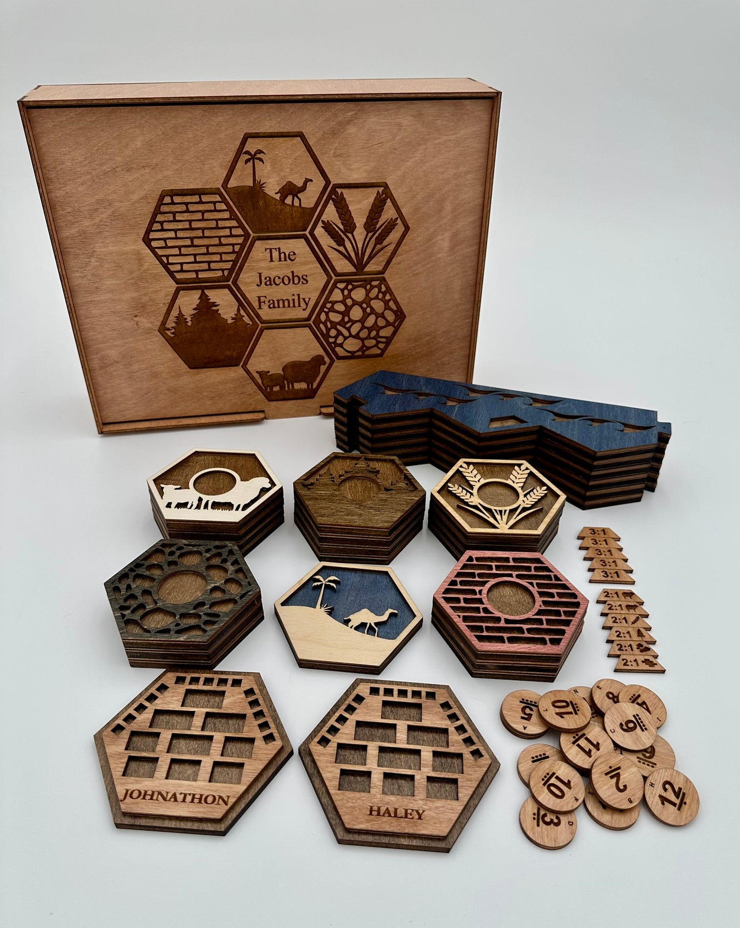 Wooden Game Board for Settlers Strategy Game, Brown and Blue, 3-4 or 5-6 Players