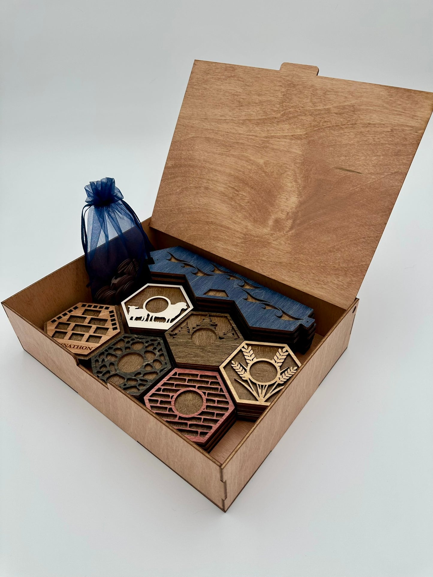 Wooden Game Board for Settlers Strategy Game, Brown and Blue, 3-4 or 5-6 Players