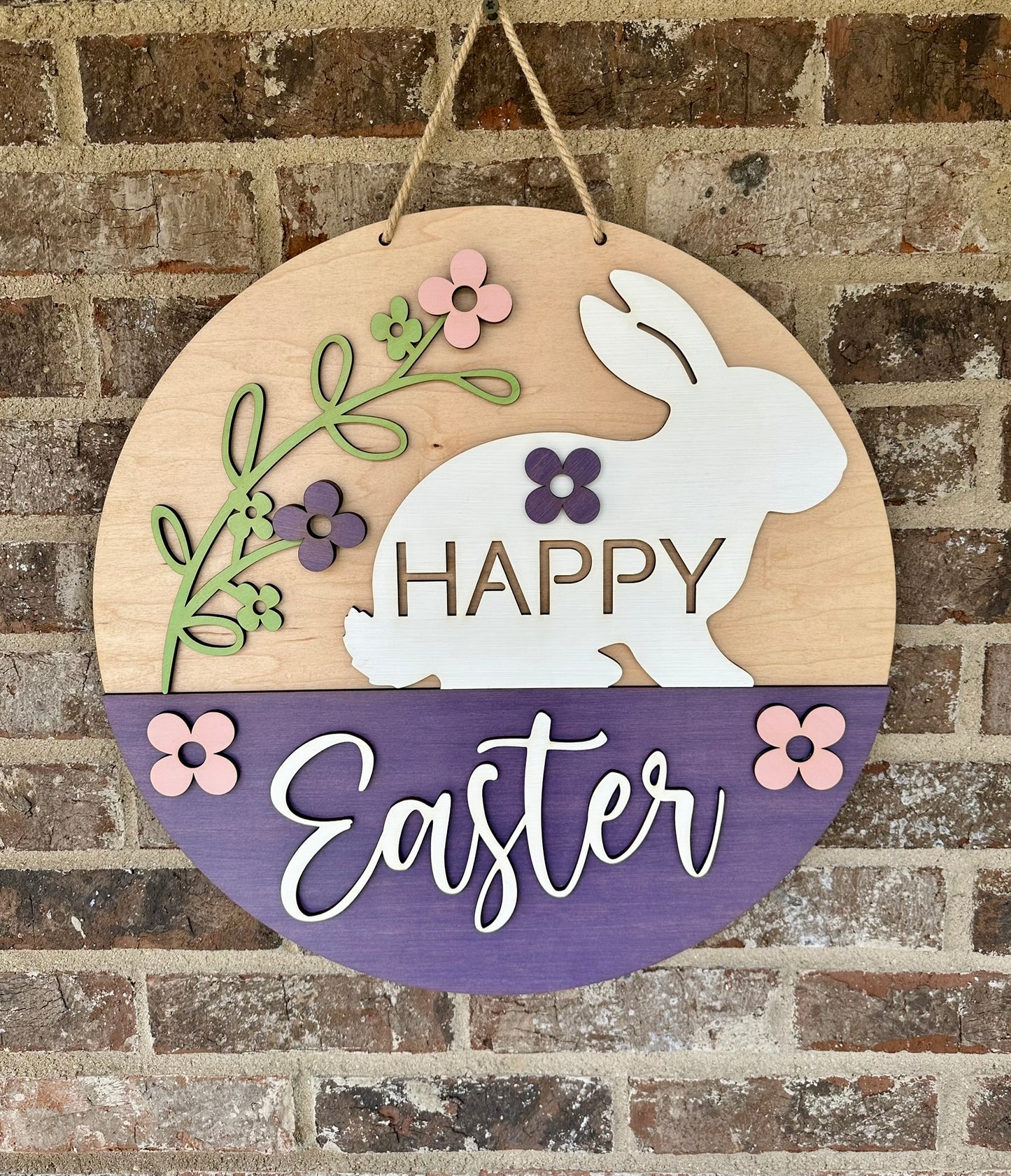 Happy Easter Door Hanger, Easter Bunny Wood Sign