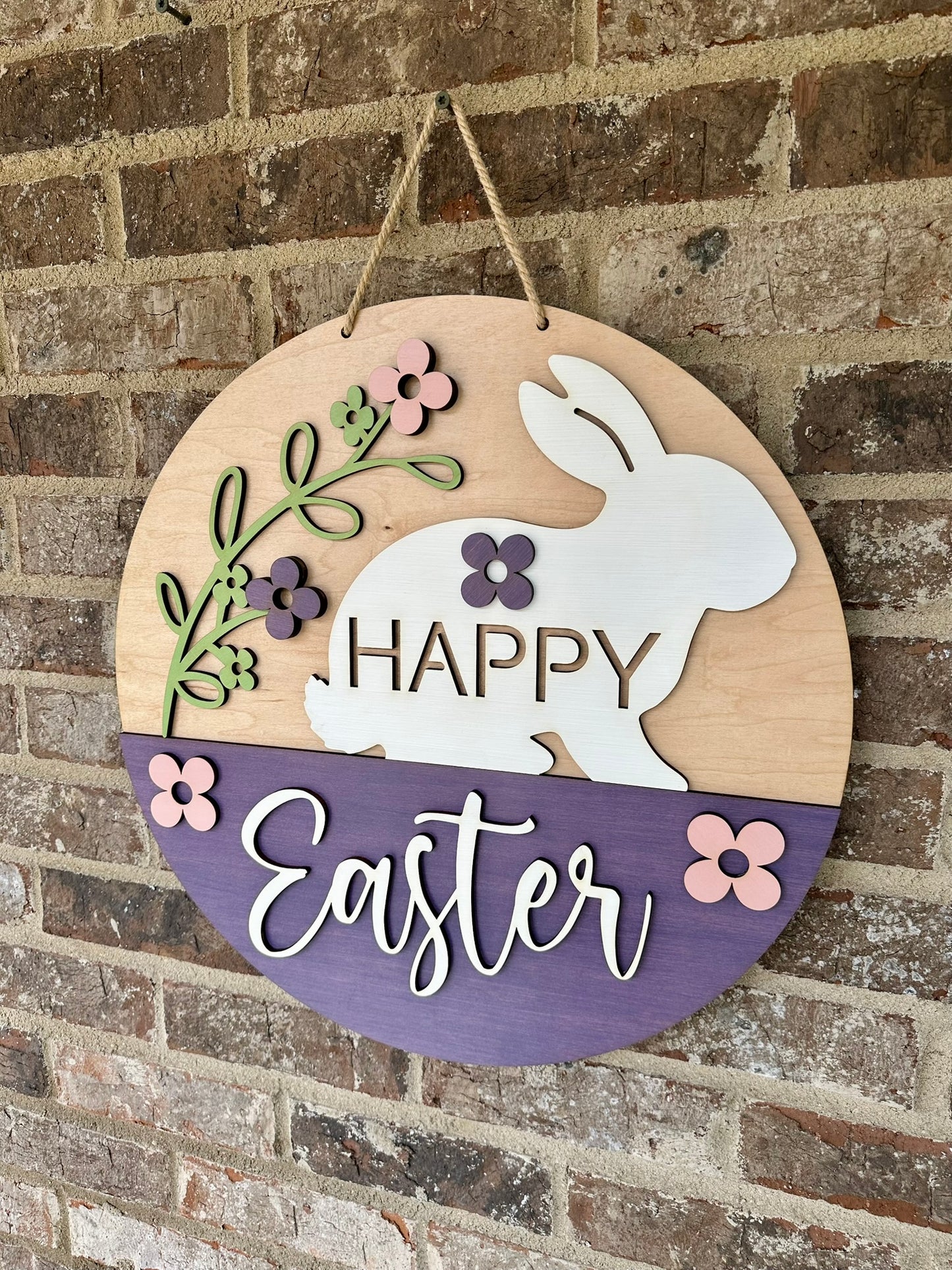 Happy Easter Door Hanger, Easter Bunny Wood Sign