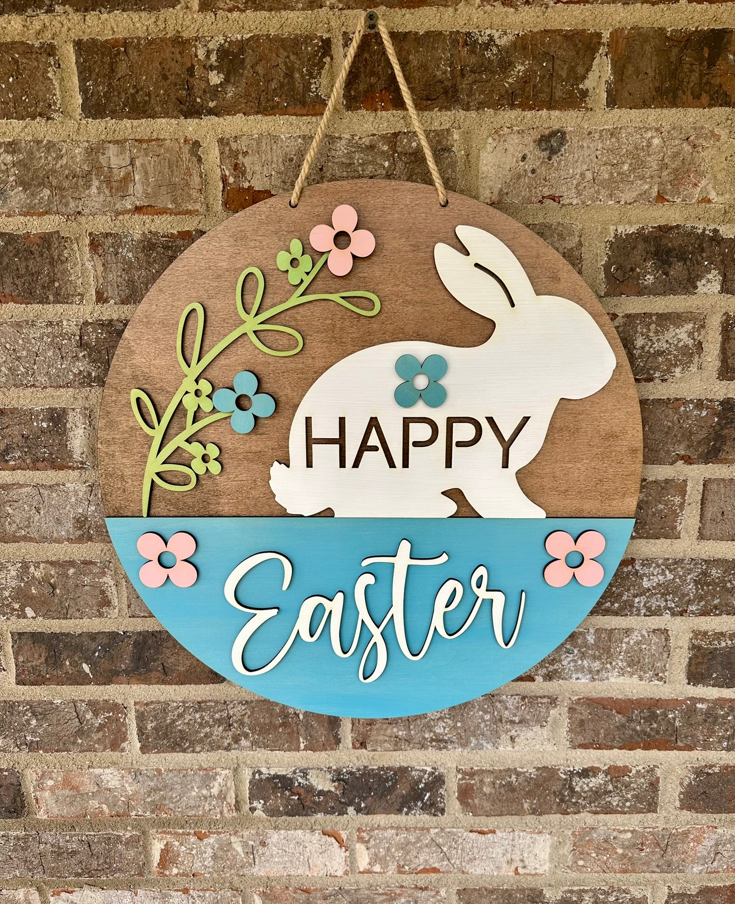 Happy Easter Door Hanger, Easter Bunny Wood Sign
