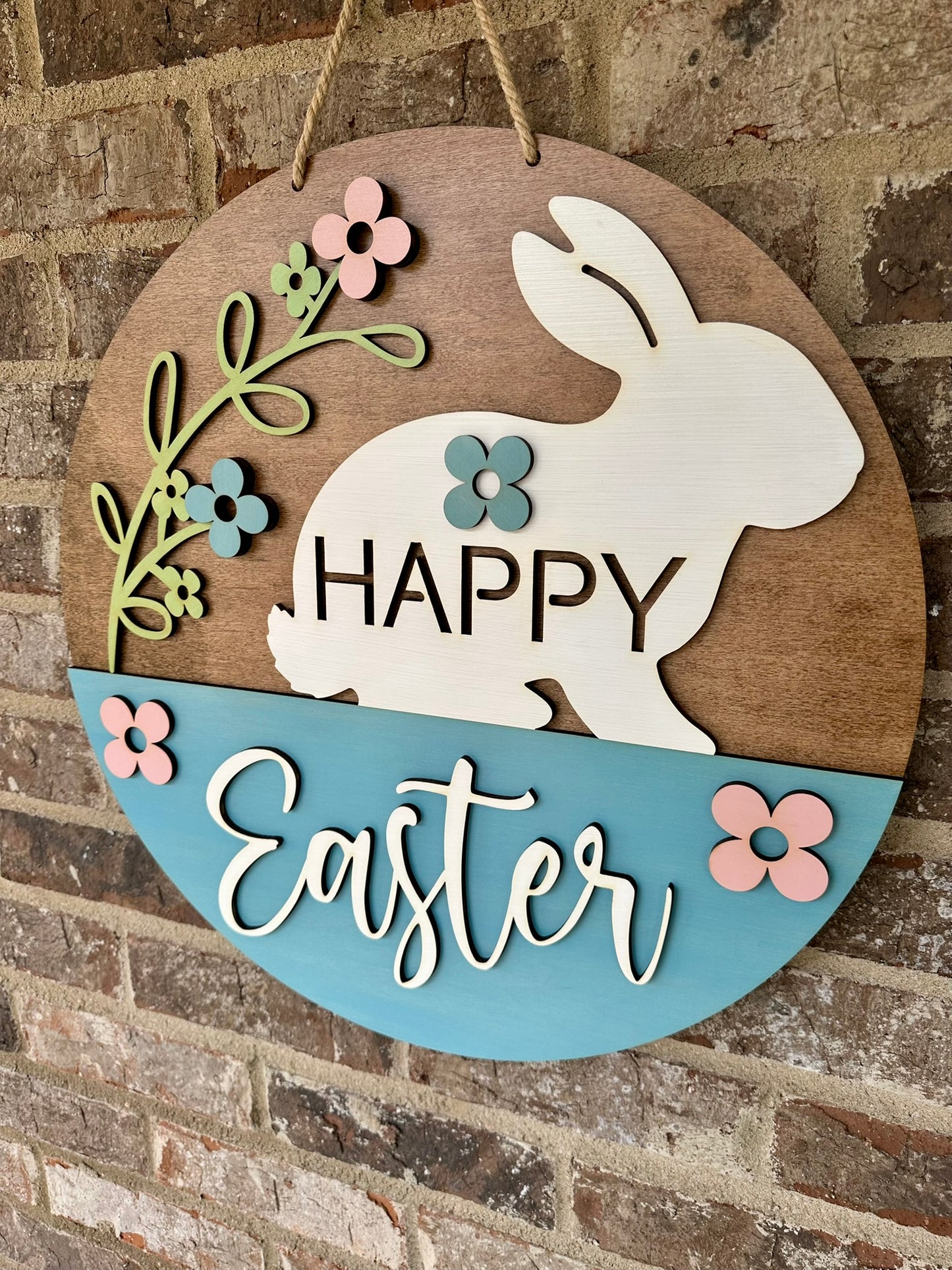 Happy Easter Door Hanger, Easter Bunny Wood Sign