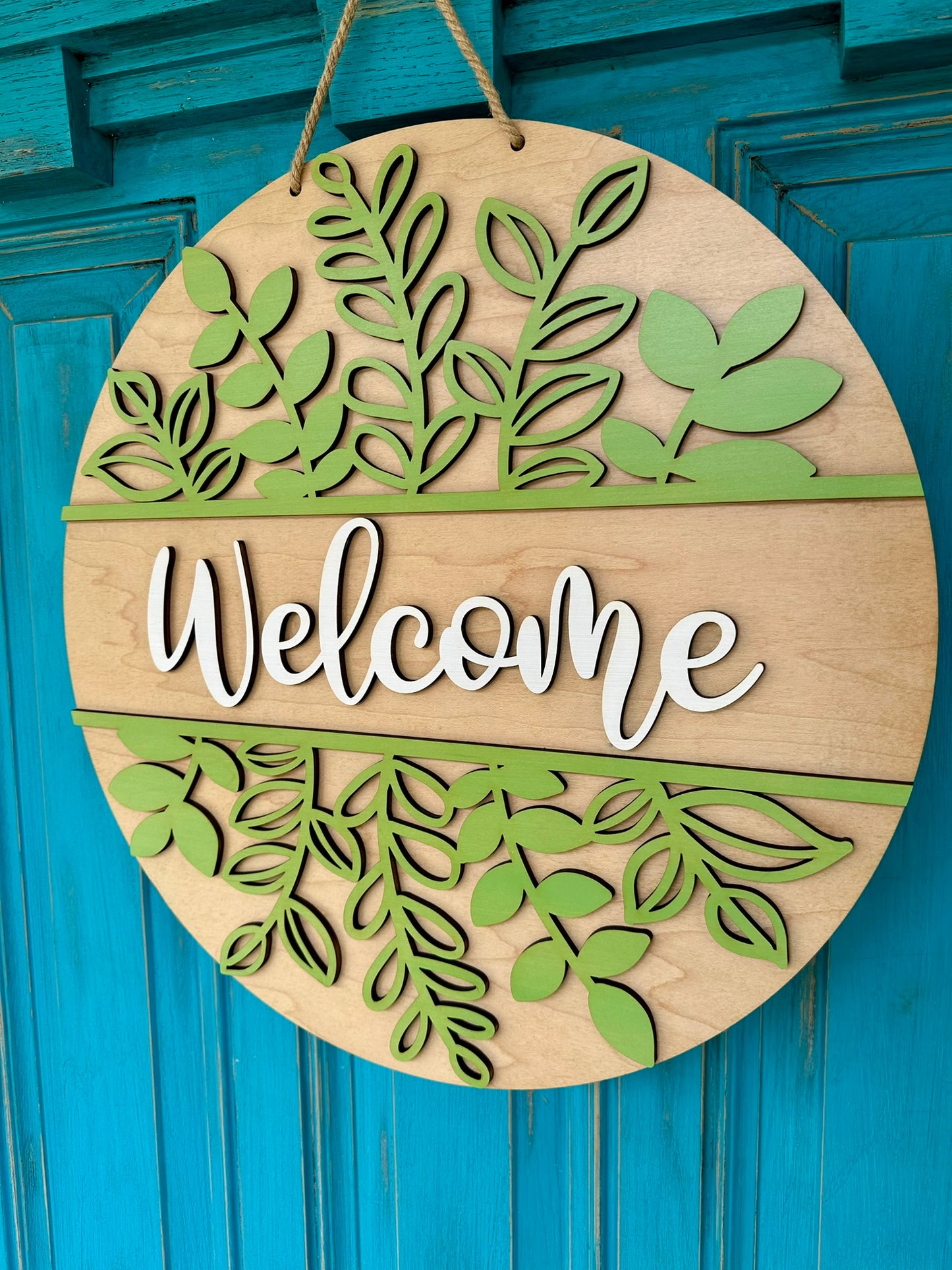 Spring Welcome Door Hanger, Spring Greenery Welcome Sign