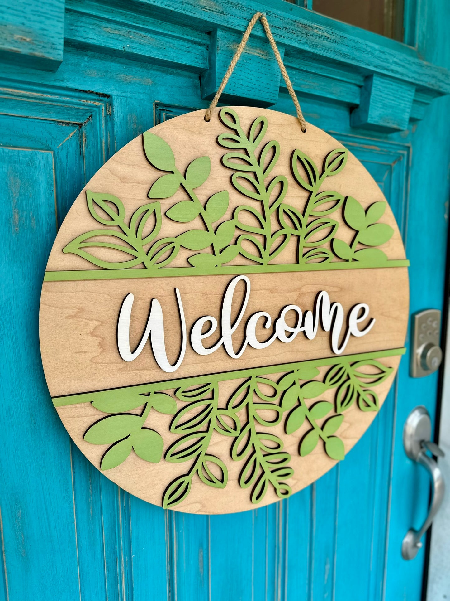 Spring Welcome Door Hanger, Spring Greenery Welcome Sign