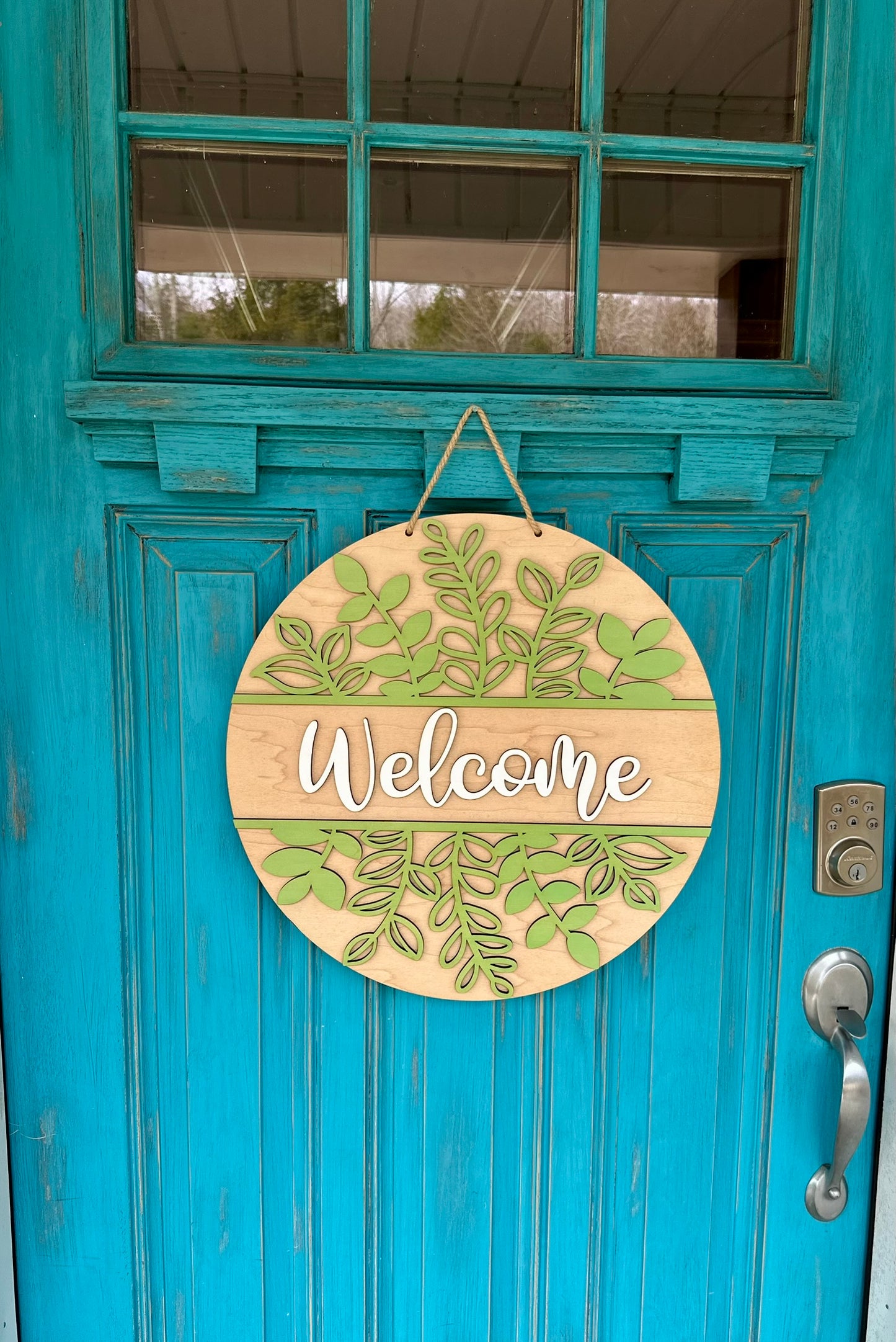 Spring Welcome Door Hanger, Spring Greenery Welcome Sign