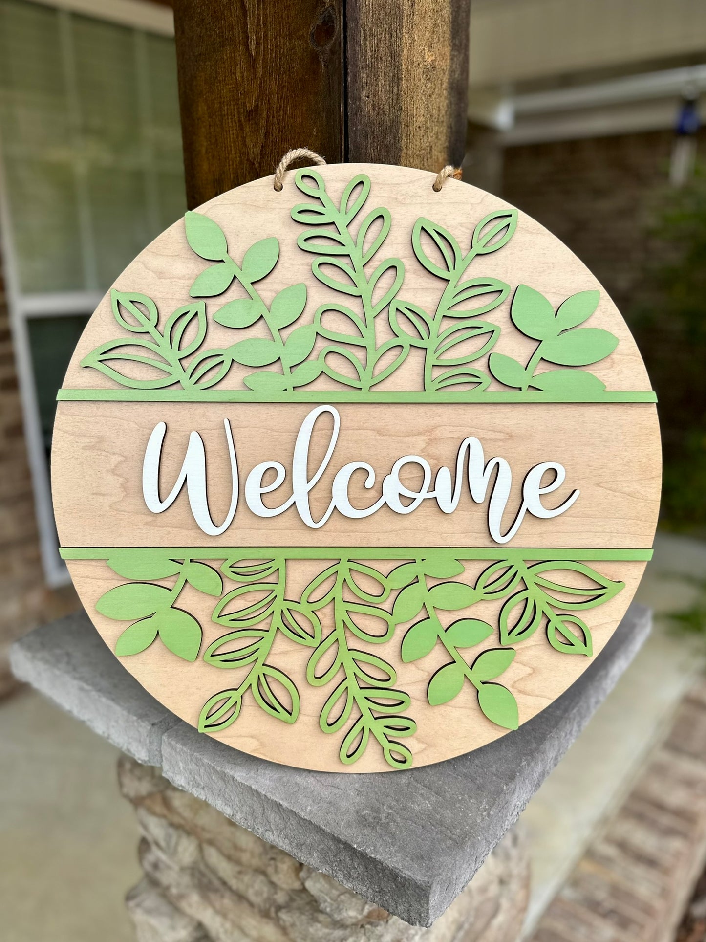Spring Welcome Door Hanger, Spring Greenery Welcome Sign