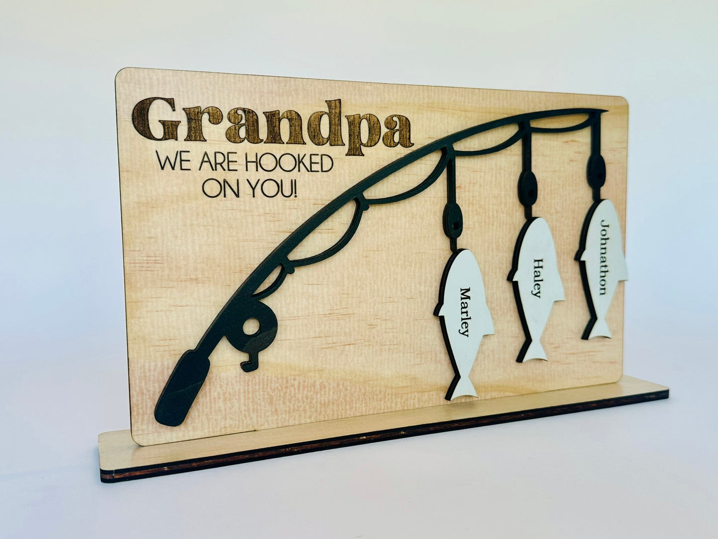 Hooked on Dad: Personalized Father's Day Fishing Plaque with Stand