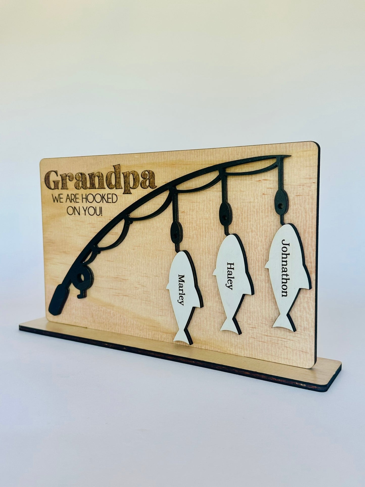 Hooked on Dad: Personalized Father's Day Fishing Plaque with Stand