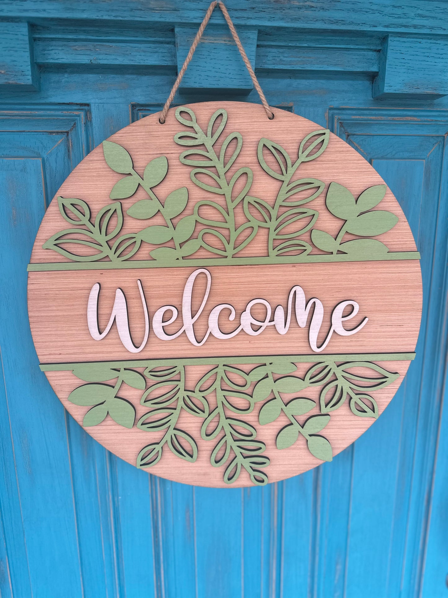 Spring Welcome Door Hanger, Spring Greenery Welcome Sign