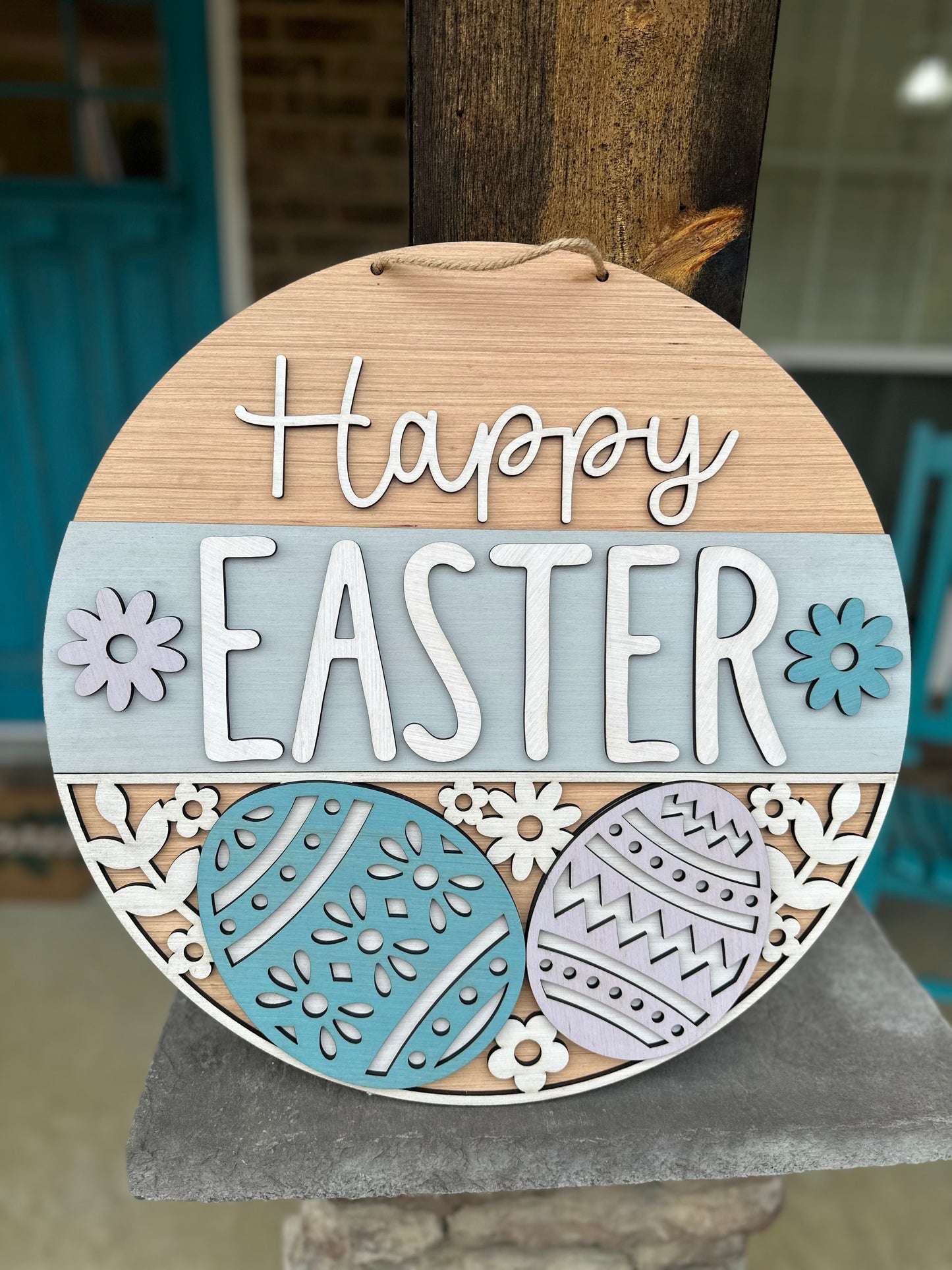 Happy Easter Door Hanger, Easter Egg Wood Sign