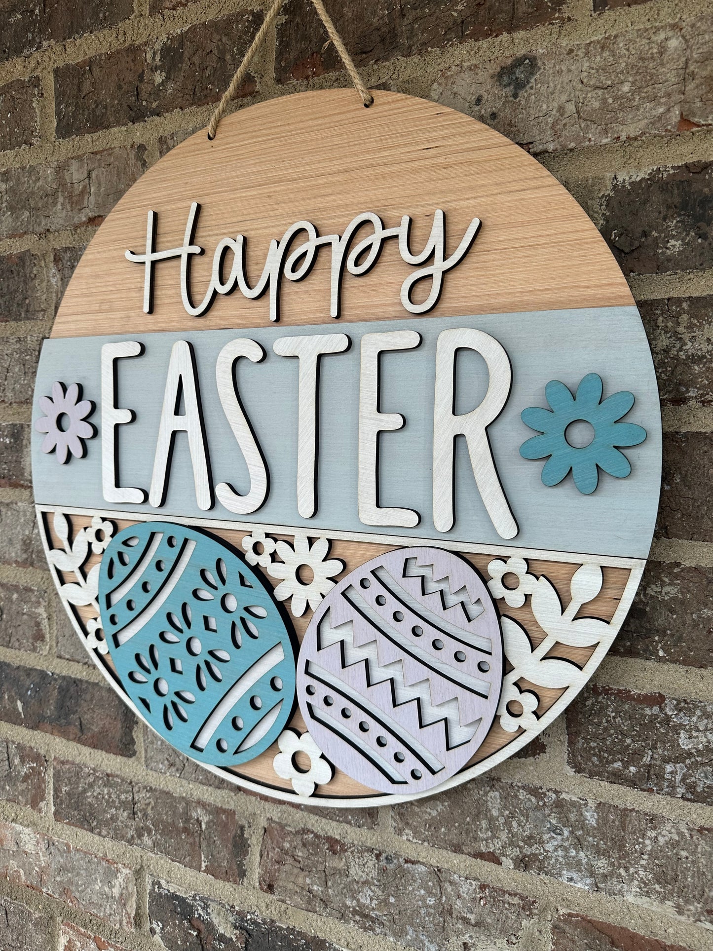 Happy Easter Door Hanger, Easter Egg Wood Sign