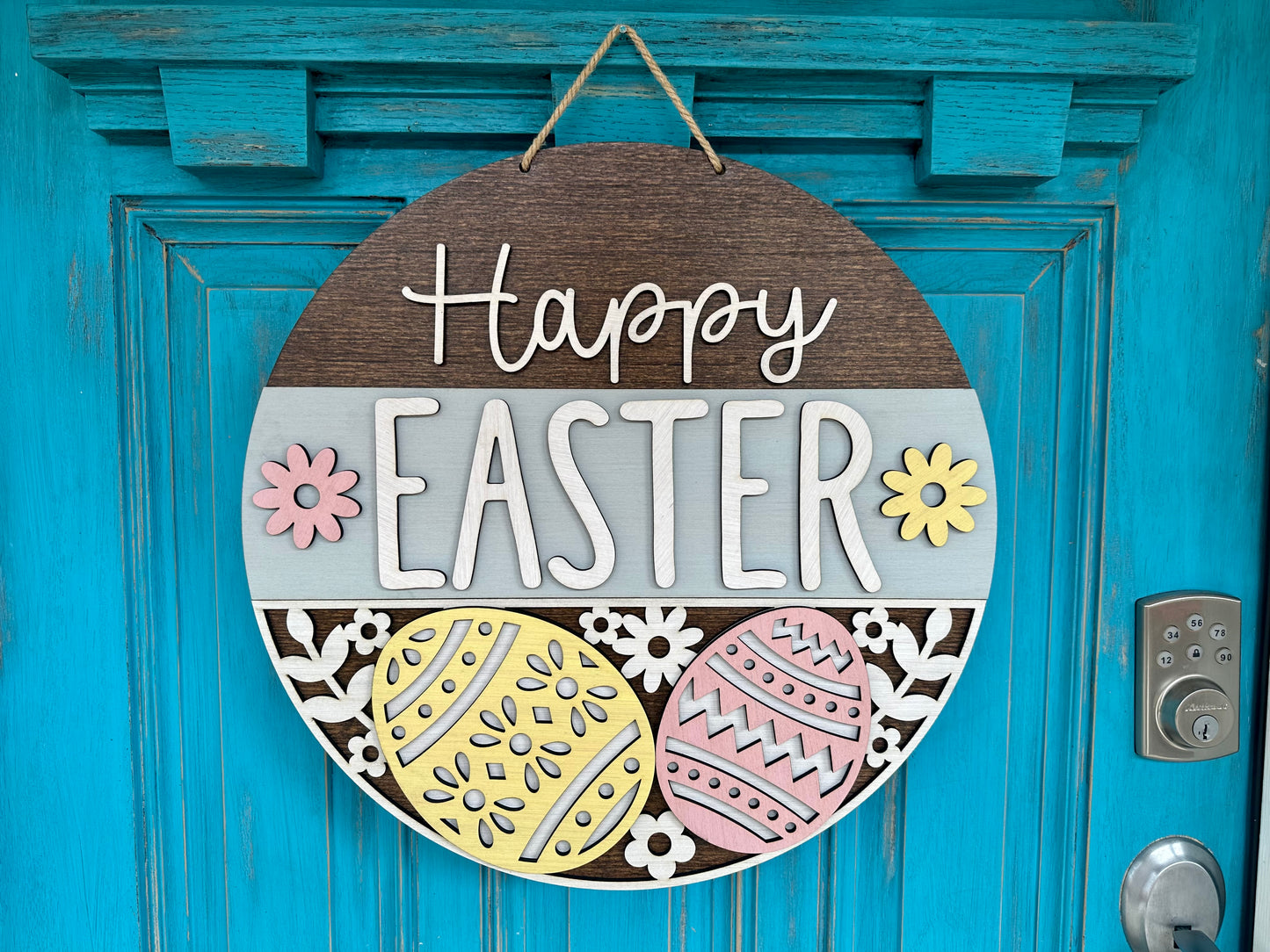 Happy Easter Door Hanger, Easter Egg Wood Sign