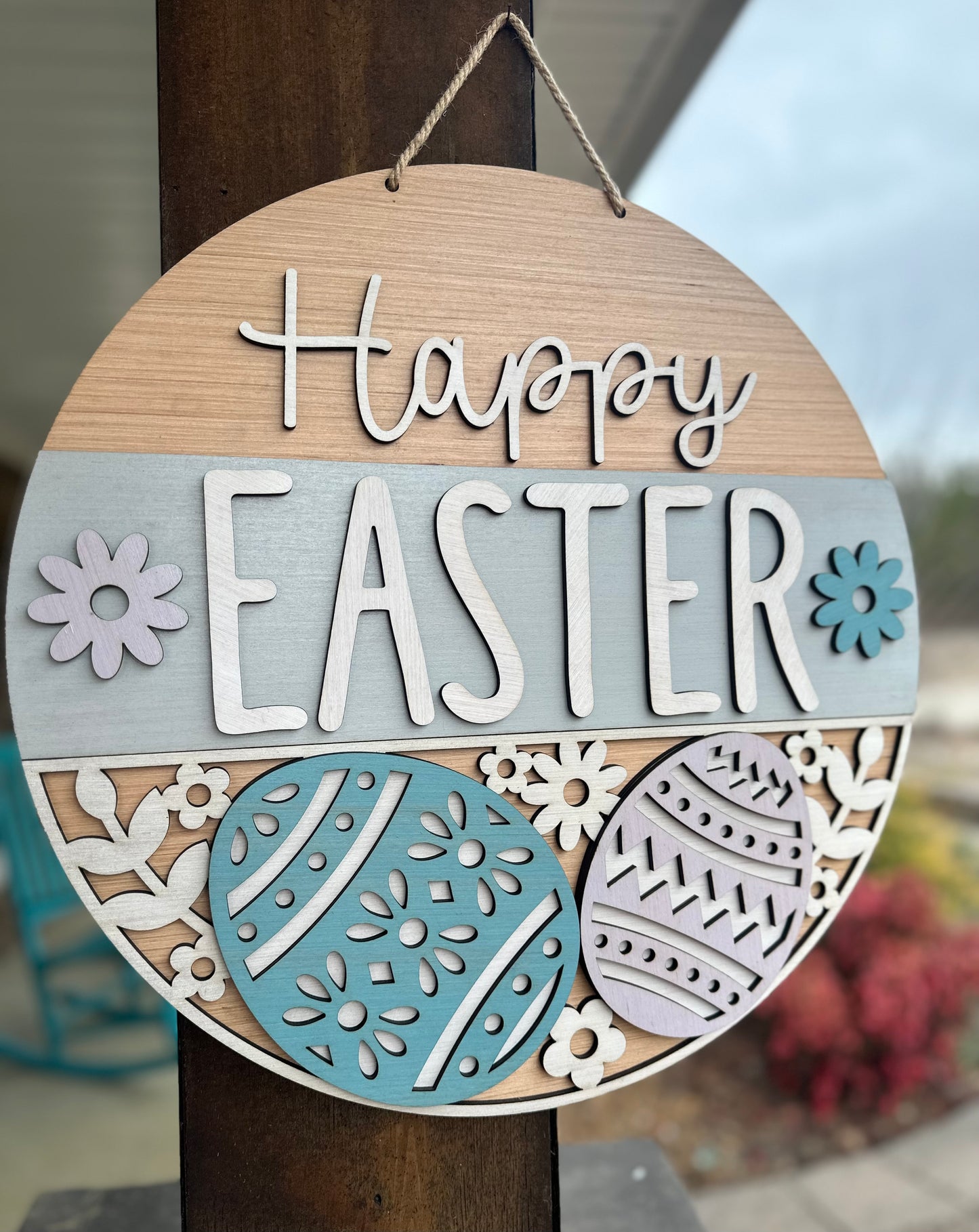 Happy Easter Door Hanger, Easter Egg Wood Sign