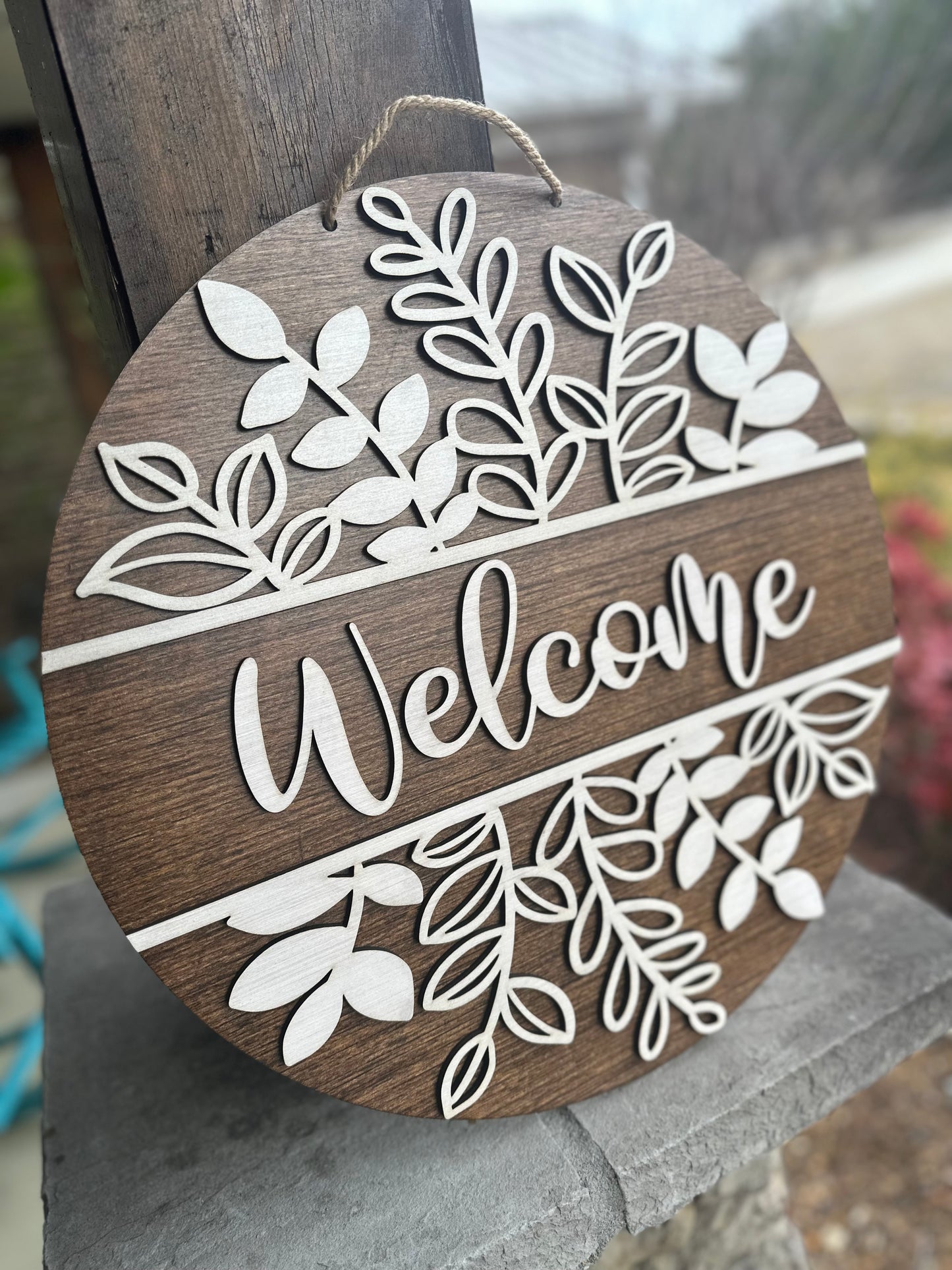 Spring Welcome Door Hanger, Spring Greenery Welcome Sign