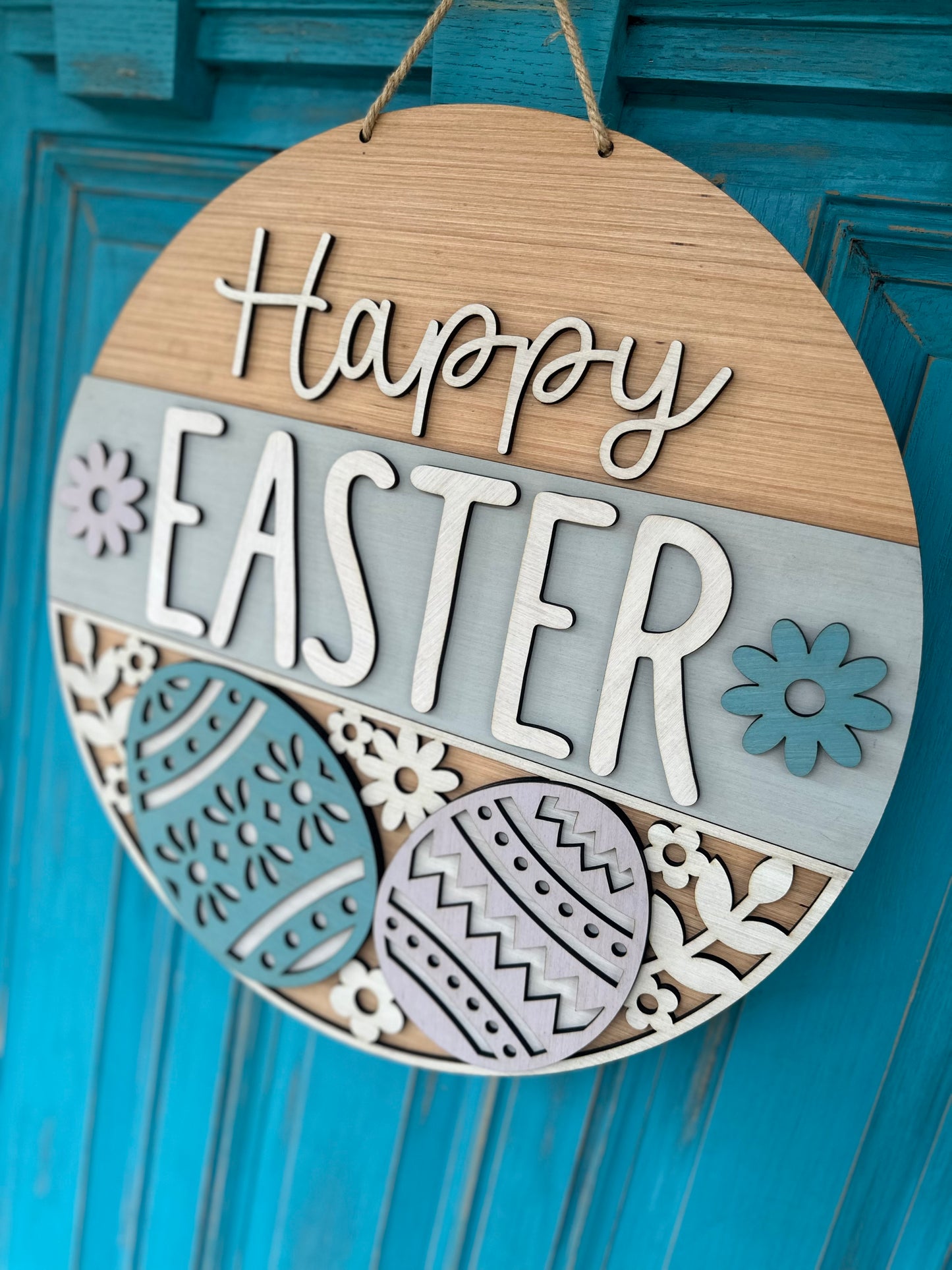 Happy Easter Door Hanger, Easter Egg Wood Sign