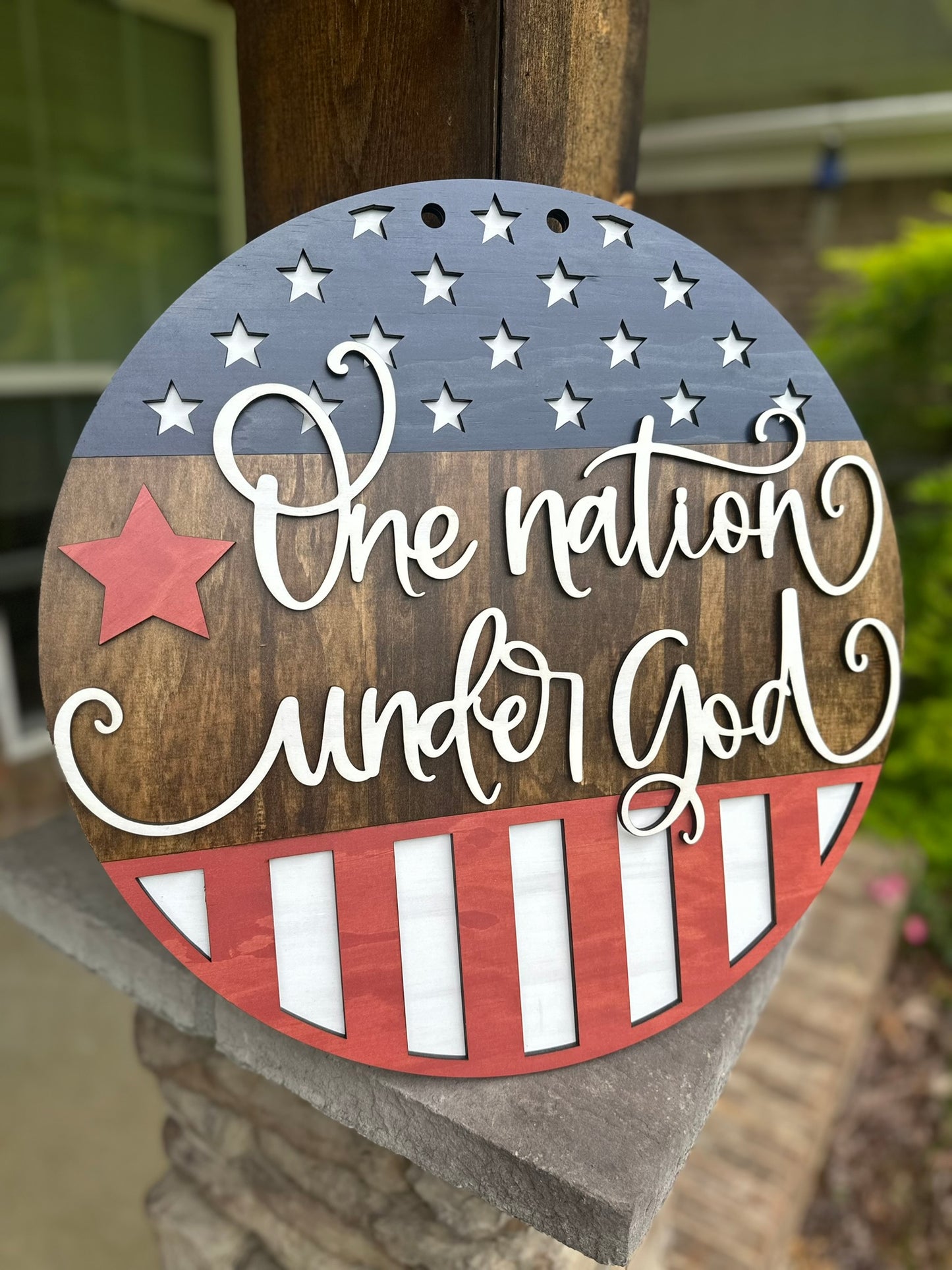 One Nation Under God Door Hanger, Patriotic Welcome Sign, American Flag Layered Door Hanger, 4th of July, Memorial Day Décor