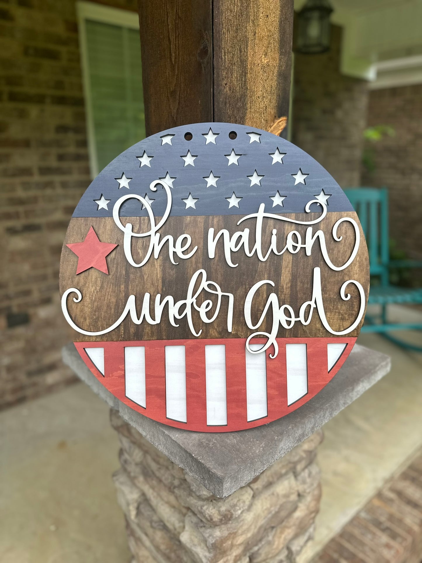 One Nation Under God Door Hanger, Patriotic Welcome Sign, American Flag Layered Door Hanger, 4th of July, Memorial Day Décor