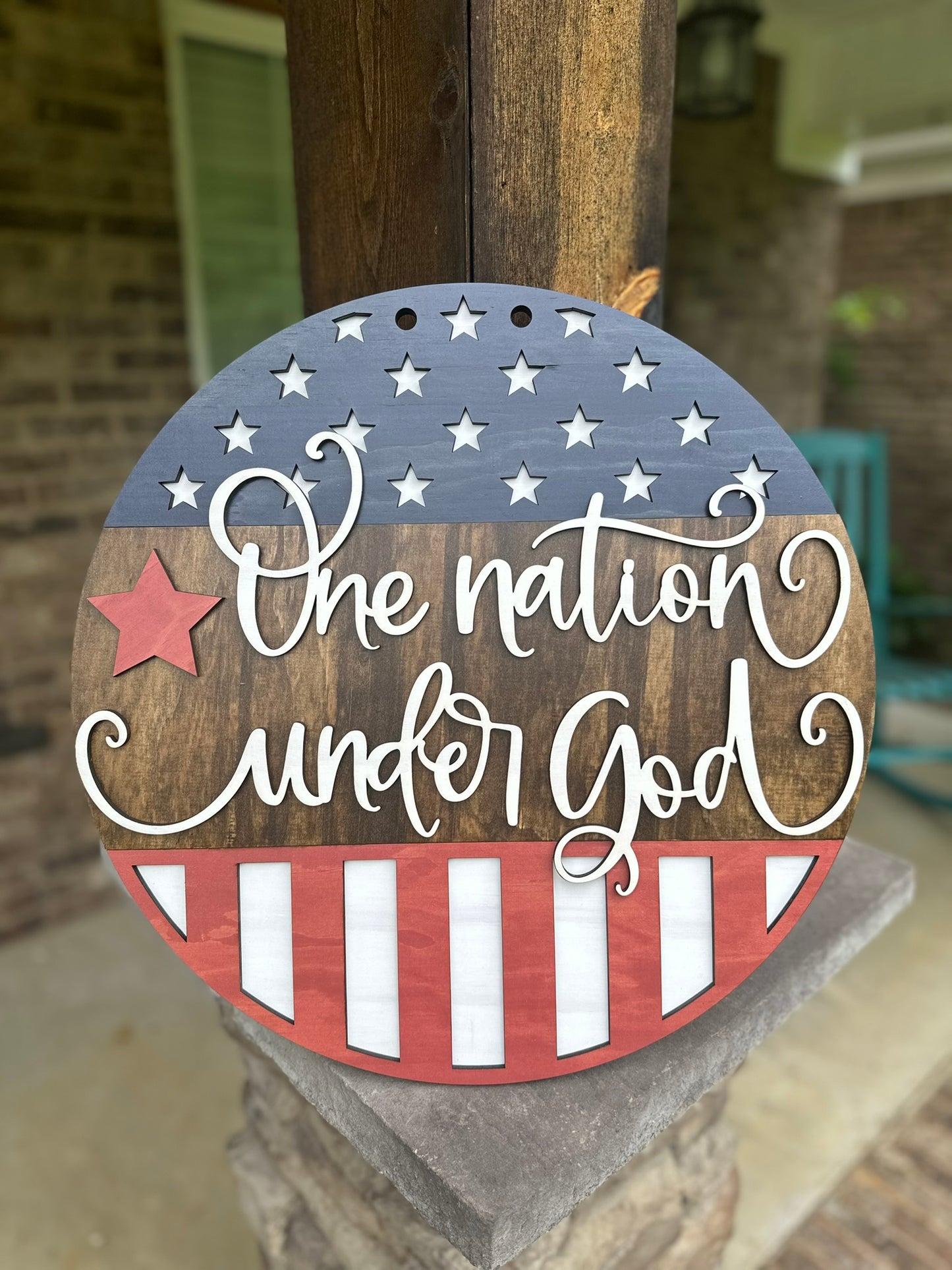 One Nation Under God Door Hanger, Patriotic Welcome Sign, American Flag Layered Door Hanger, 4th of July, Memorial Day Décor