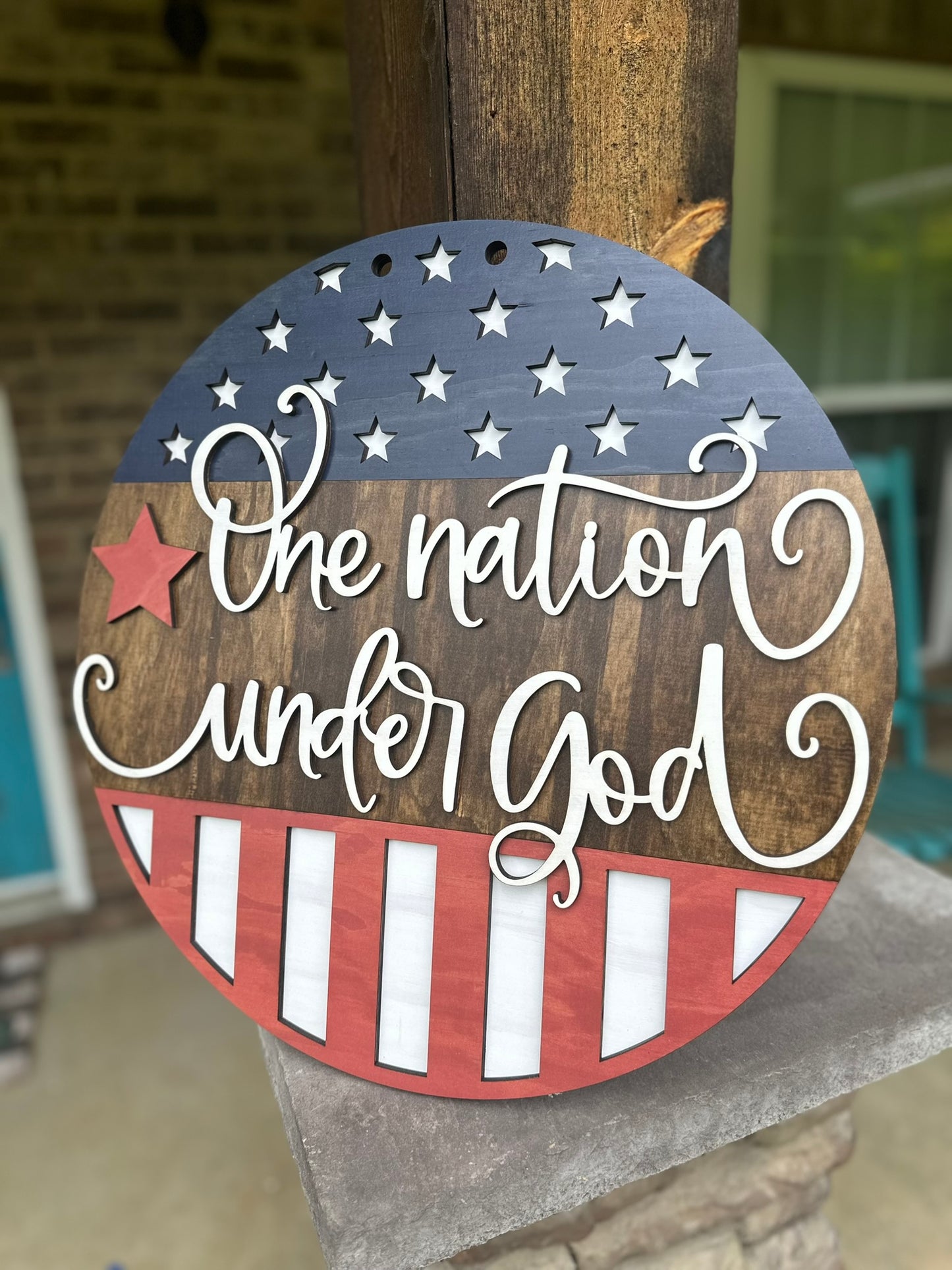 One Nation Under God Door Hanger, Patriotic Welcome Sign, American Flag Layered Door Hanger, 4th of July, Memorial Day Décor