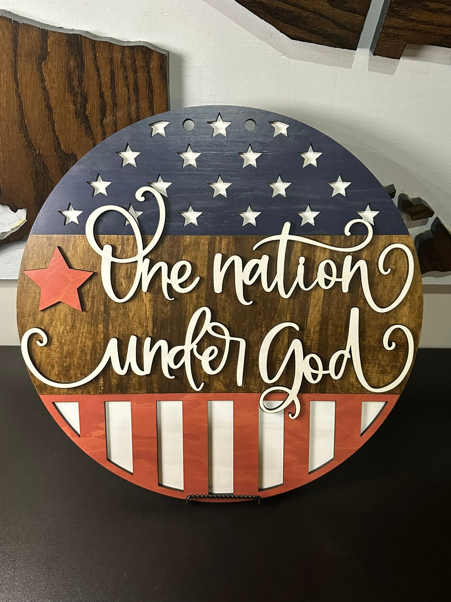 One Nation Under God Door Hanger, Patriotic Welcome Sign, American Flag Layered Door Hanger, 4th of July, Memorial Day Décor